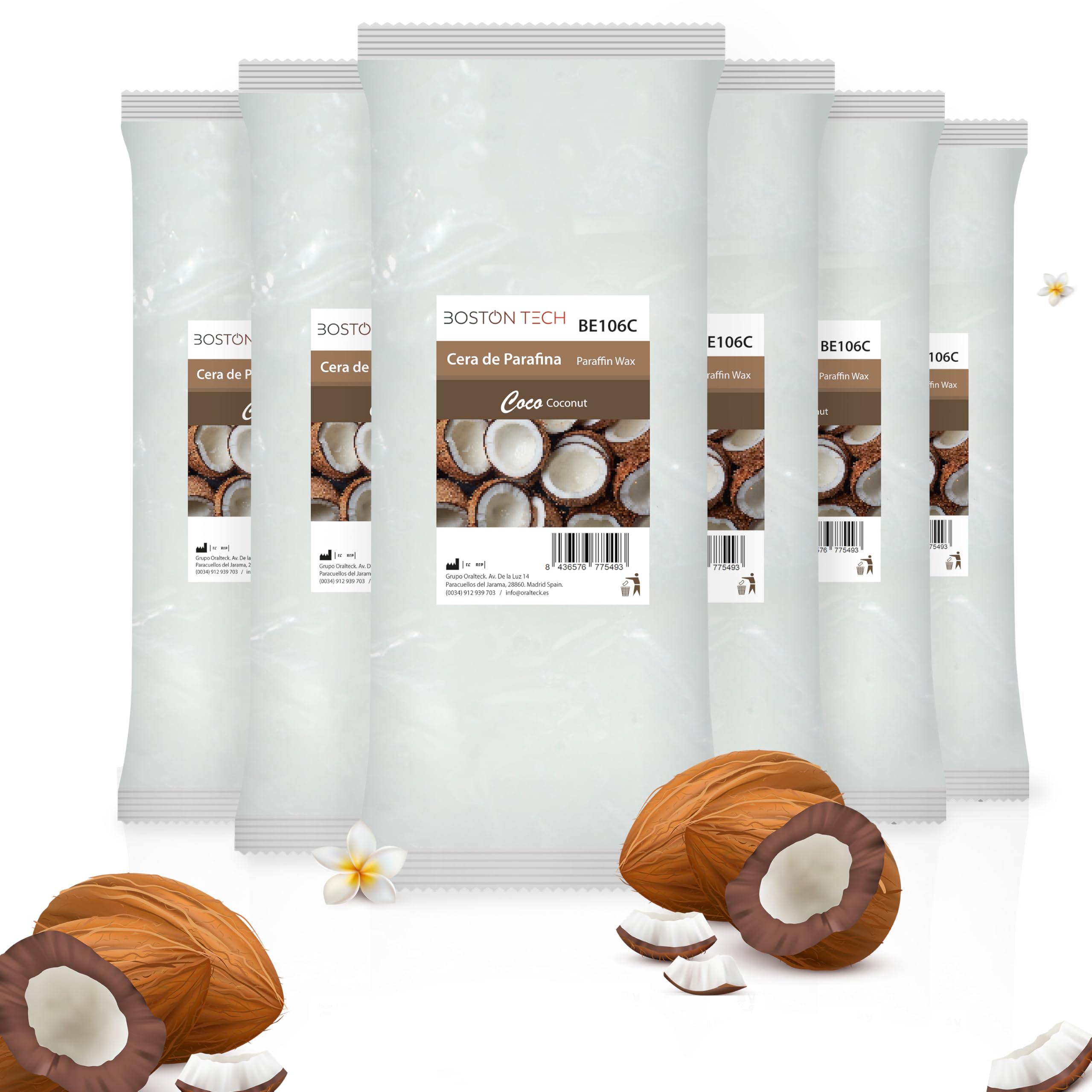 Cire de paraffine pour mains et pieds Boston Tech Rééducation antioxydante + Traitement de l’arthrite + Nourrit + Esthétique | Idéale pour tout bain de paraffine | 6 blocs de 450 g (Coco)