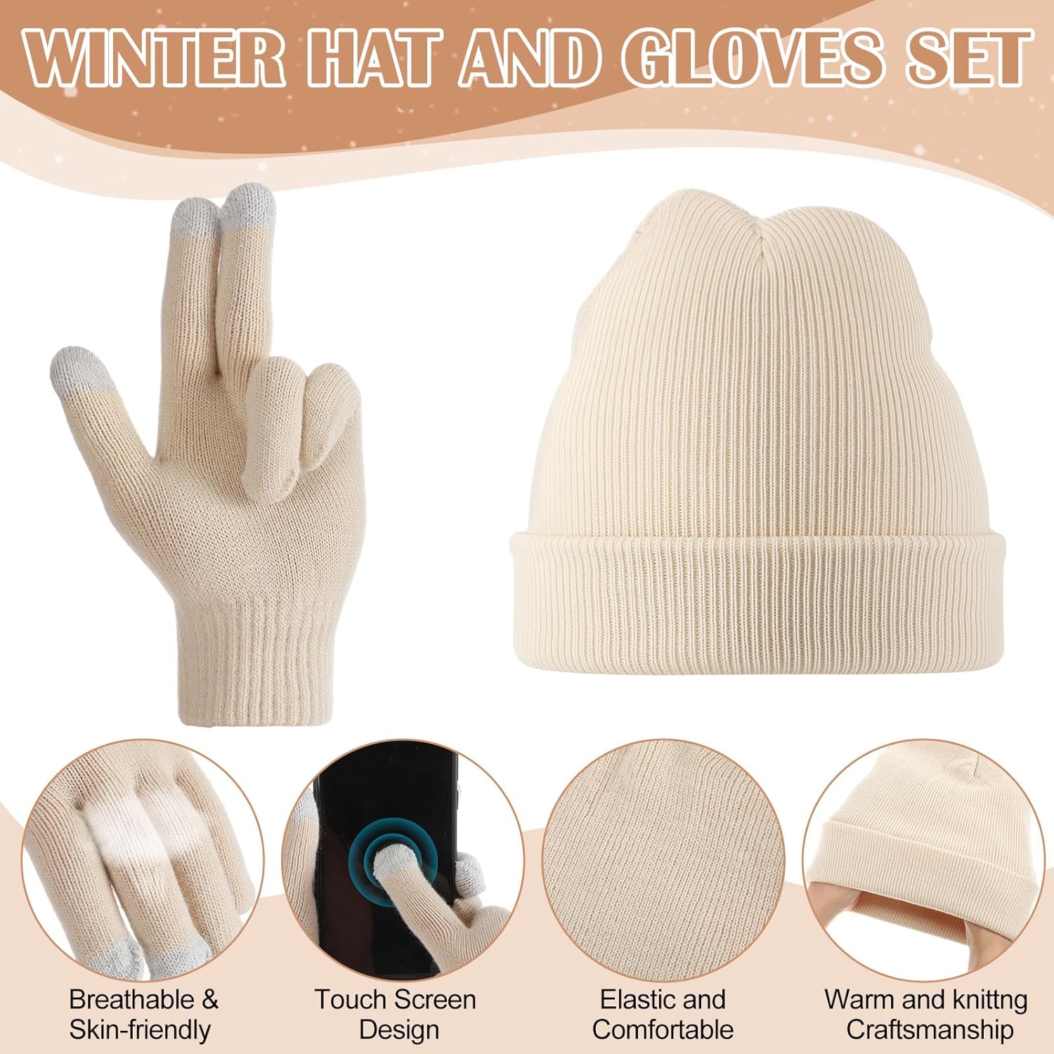 Geyoga 6 Pcs Women Winter Beanie Hat Scarf Gloves Ear Muffs Fuzzy Socks Set, Touchscreen Gloves for Thermal Gift Cold Weather - Image 3