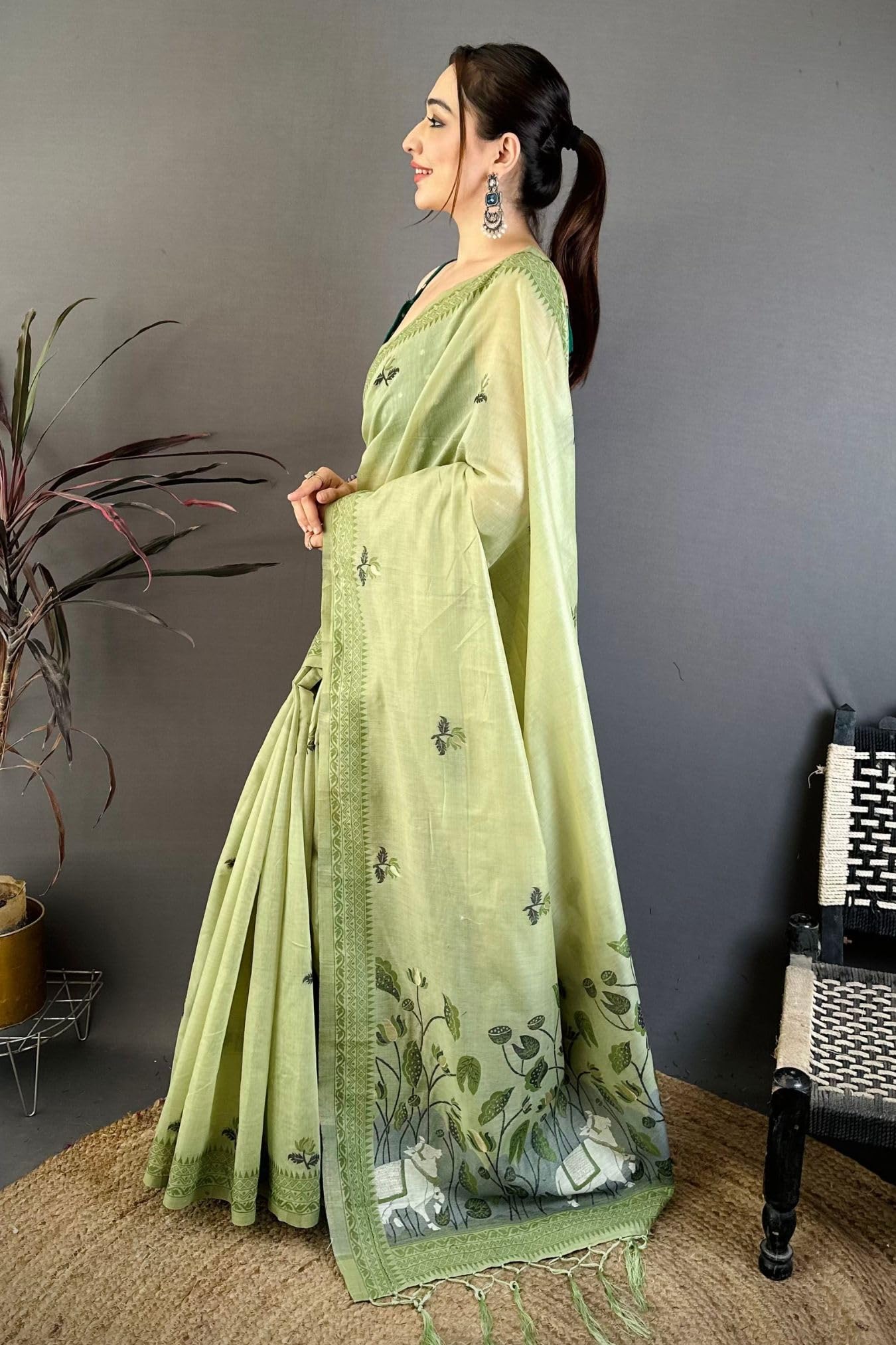 SGF11 Women's Cotton Linen Soft Silk Saree With Unstitched Blouse Piece product image 4