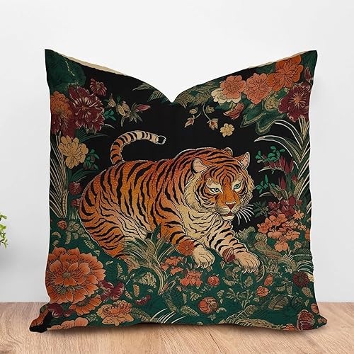 Vista 395 de ArogGeld Chinoiserie - Funda de cojín con estampado de leopardo y guepardo fucsia, con manchas de animales de vaca, color rosa oscuro, decoración