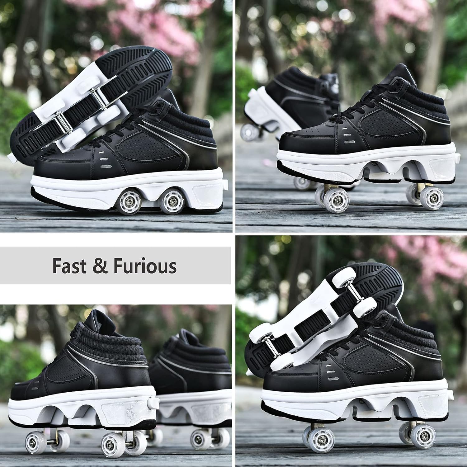 Double-Row Deform Wheel Automatic Walking Shoes Invisible Deformation Roller Skate 2 in 1 Removable Pulley Skates Skating Parkour