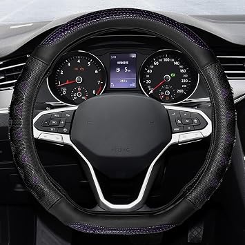 Car Steering Wheel Cover 15 Inch Steering Wheel Cover Men Woman Anti-Slip Leather & Silicone 3D Honeycomb Design Universal Great Grip Bling Steering Wheel Wrap for Cars Truck SUVPurple