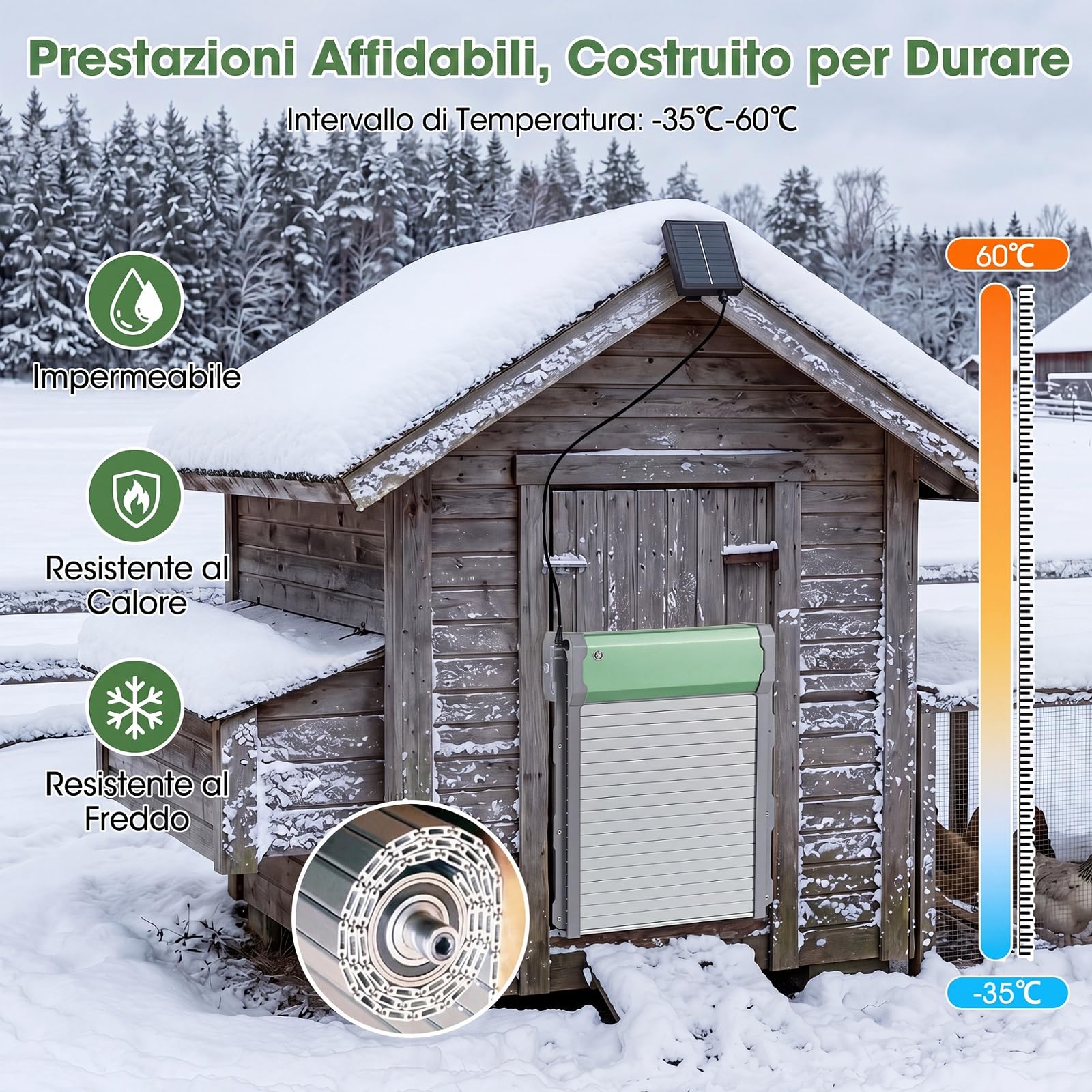 COSTWAY Porta Automatica per Pollaio, Alimentazione Solare e USB, Porta Anti-Pizzicamento per Galline con Sensore di Luce, Timer, Telecomando e Modalità Manuale, Ideale per Diversi Pollame