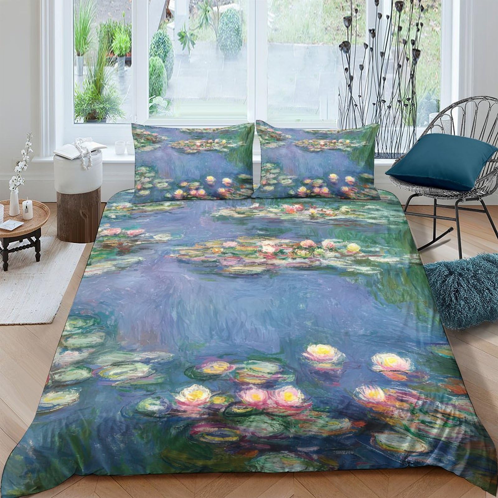 Ctjqhvkz Style-8 3D Printed Water Lily Pond Fitted Sheet Microfiber Soft Artistic Bed Sheet For Bedroom Guest Room Mattress Decor Single（135X200cm）