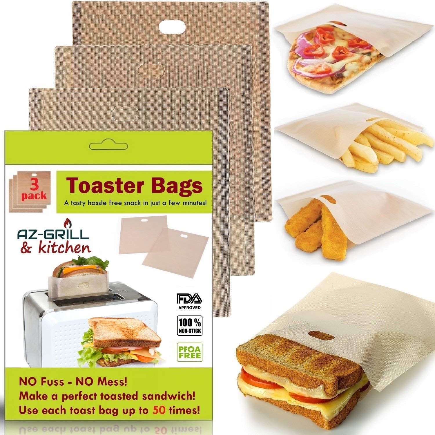 Toaster Bags Set of 3 Nonstick Teflon Reusable Perfect for Grilled