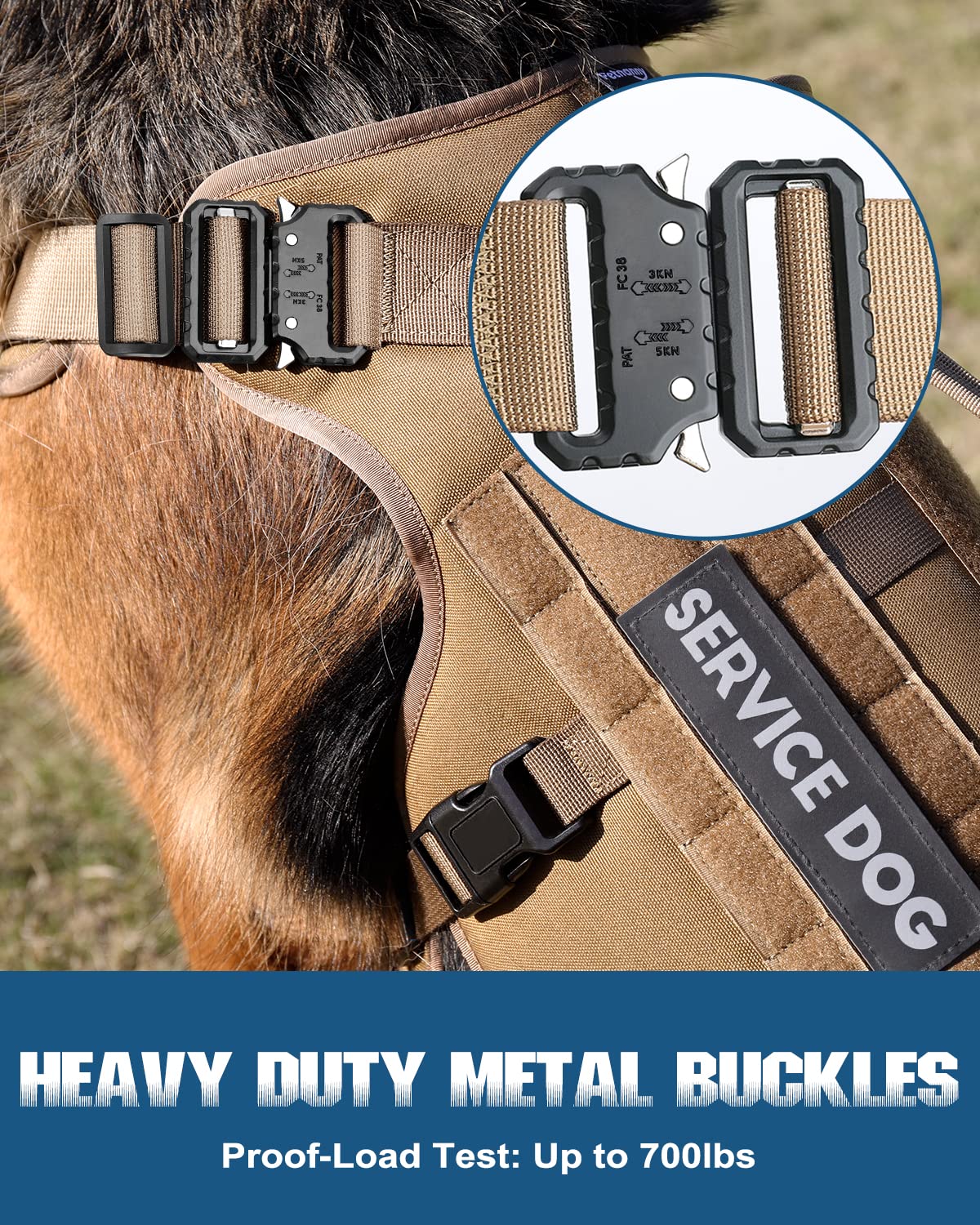 Petnanny - Arnés táctico para perros grandes, cobertura completa del cuerpo en entrenamiento con 2 parches reflectantes para perros, asa, paneles de gancho y bucle, chaleco Molle para perros
