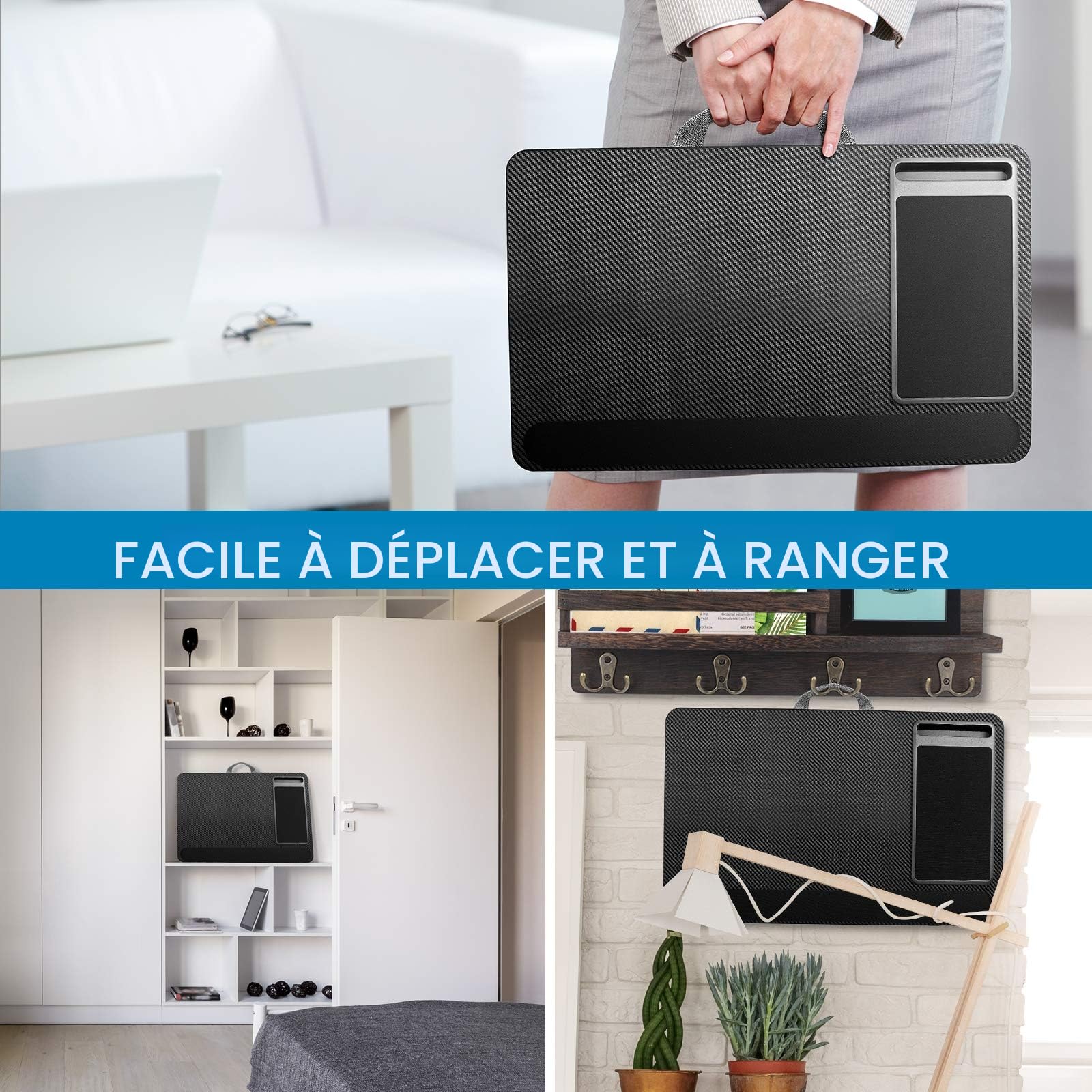 Plateau d'ordinateur Portable pour Lit avec Coussin, Tapis de Souris et Repose-Poignet intégré pour Ordinateur Portable jusqu'à 17"