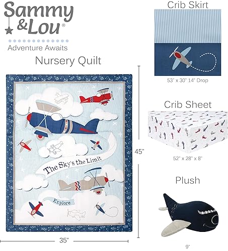 Miniatura 3 de Sammy & Lou Adventure Awaits - Juego de ropa de cama para cuna de bebé de 4 piezas para niños, incluye edredón, sábana bajera para cuna, falda de
