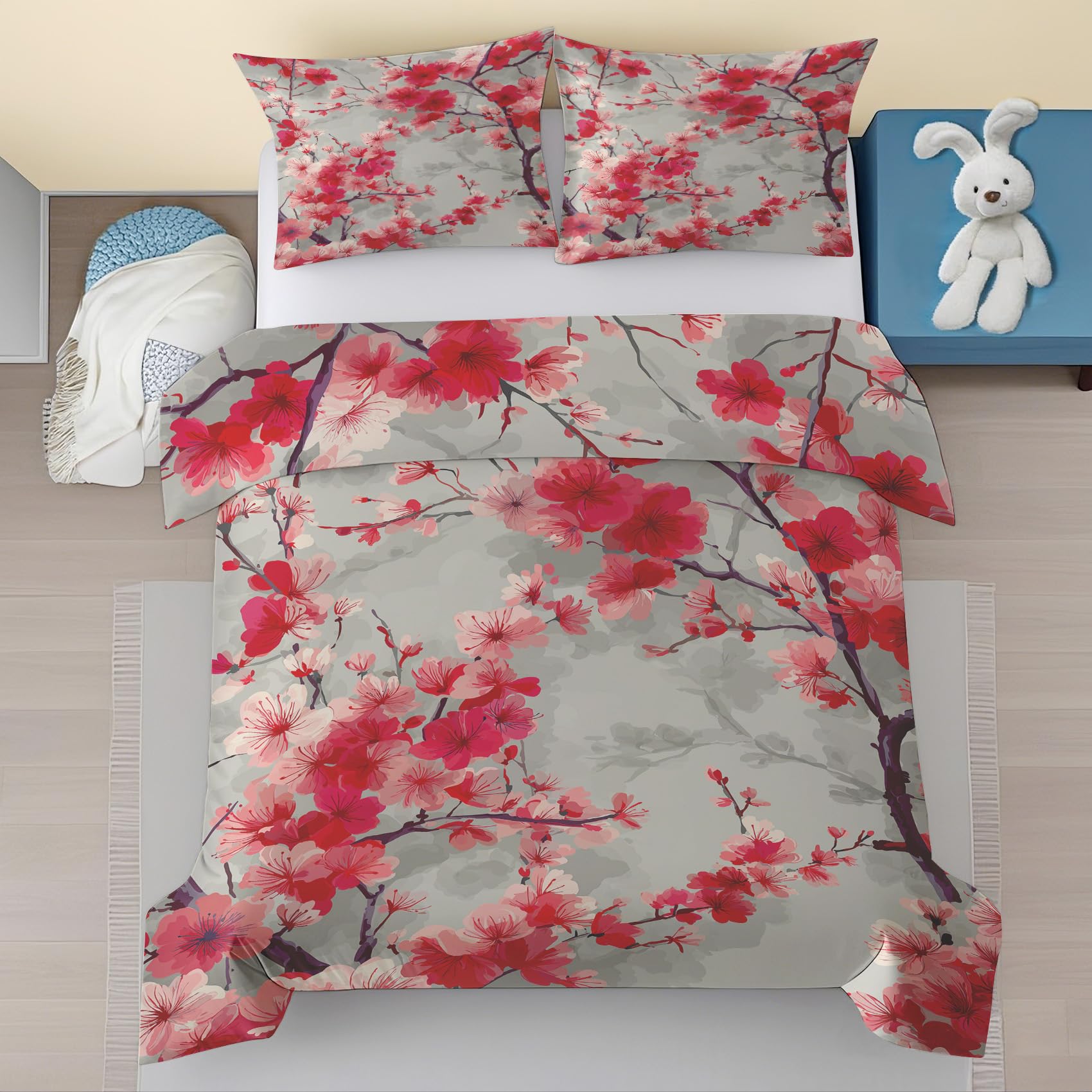 Housse de couette fleurie japonais 155x220 en microfibre zippée