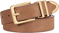 WHIPPY Women's Suede Leather Belt with Gold Buckle - Casual Waist Belt for Jeans, Pants & Dresses, 25-46" Fit