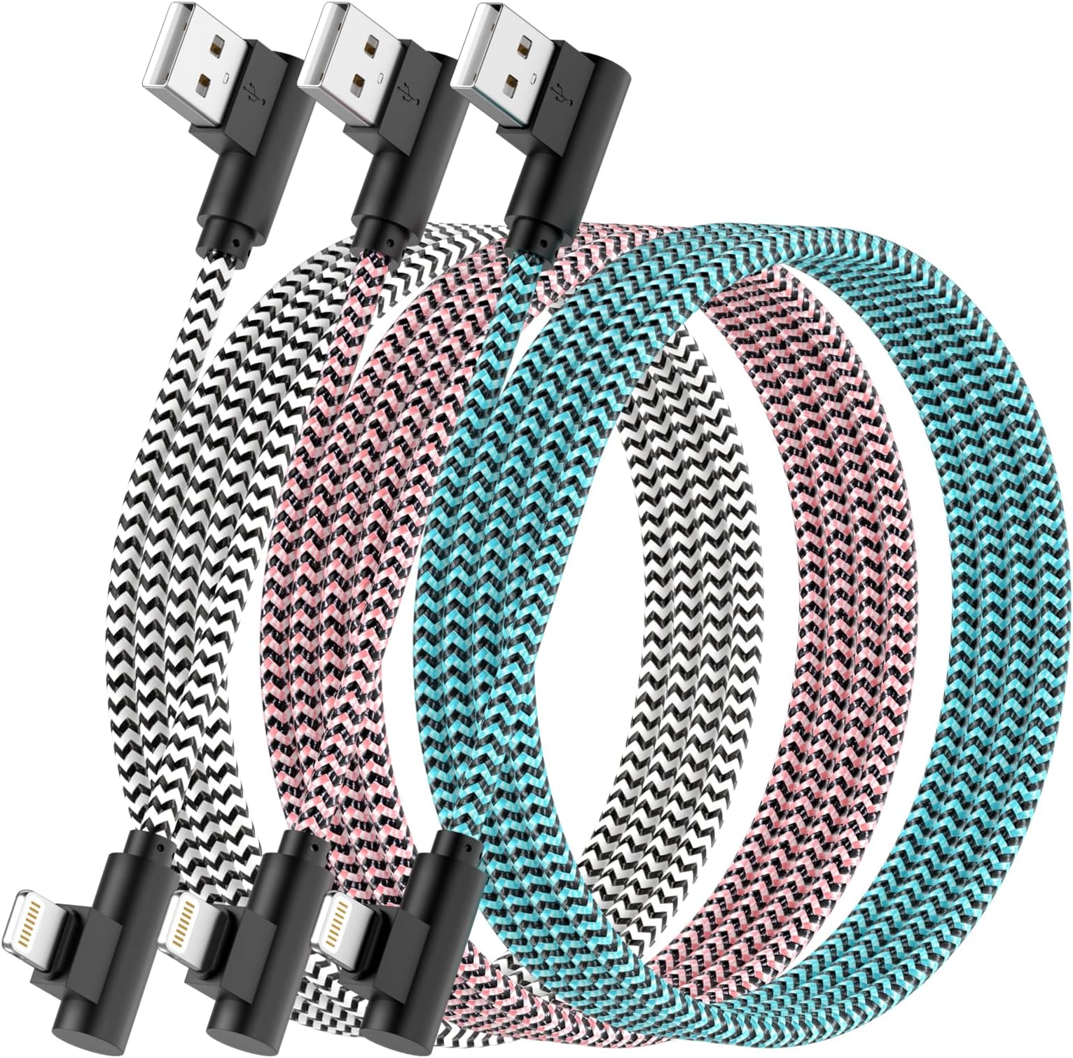 – iPhone Charger Cable 2.8M,3Pack[Apple MFi Certified]Right Angle 90 Degree Fast Charging iPhone Cable Nylon Braided ipad Charger Cable for iPhone 14 13 12 11 Pro Max Mini XR XS X 8 7 6s 6 iPod AirPods