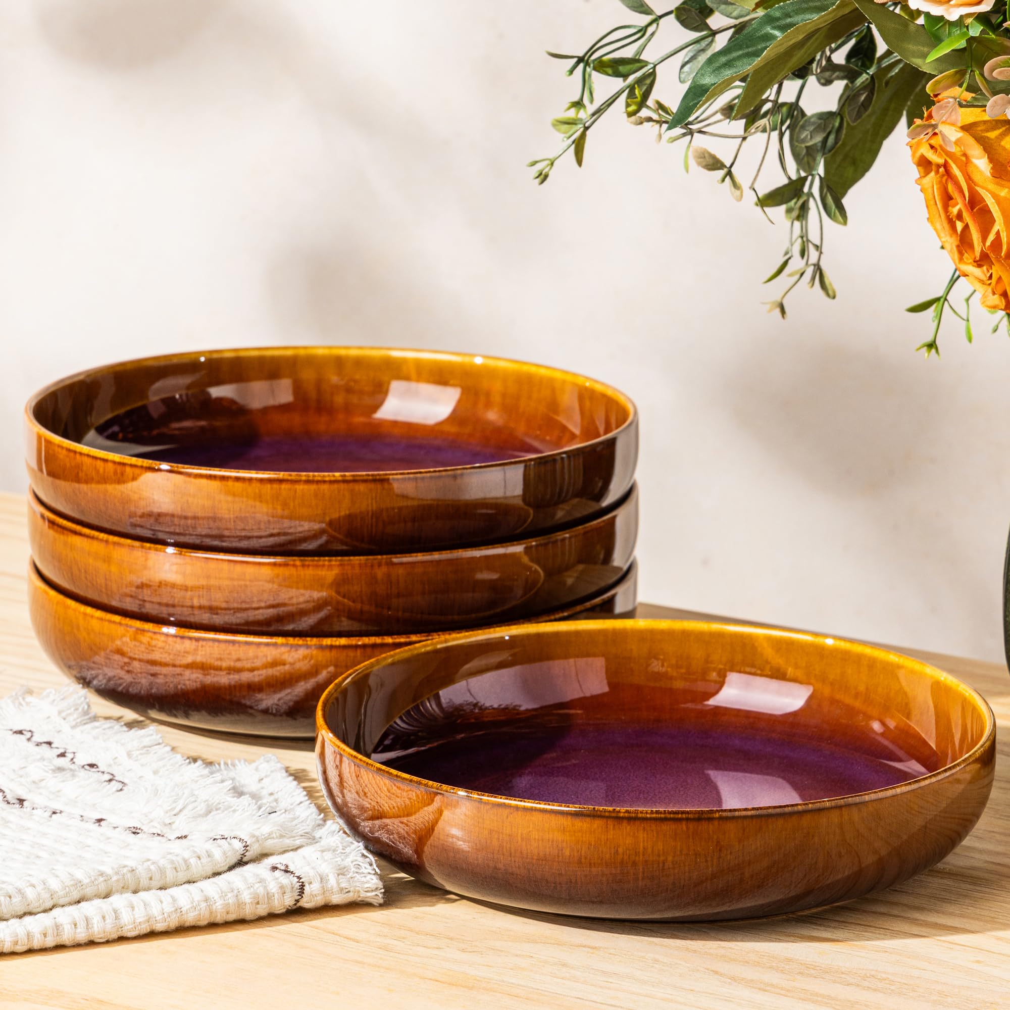 theterra 8.5" Ceramic Pasta Bowls Set of 4, Salad Bowls