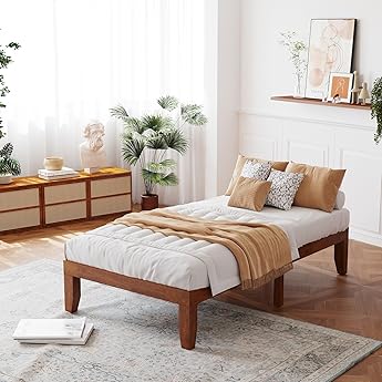 Mellow Marley 14 Inch Solid Wood Platform Bed with Paneled Headboard, Ebony Black, Twin