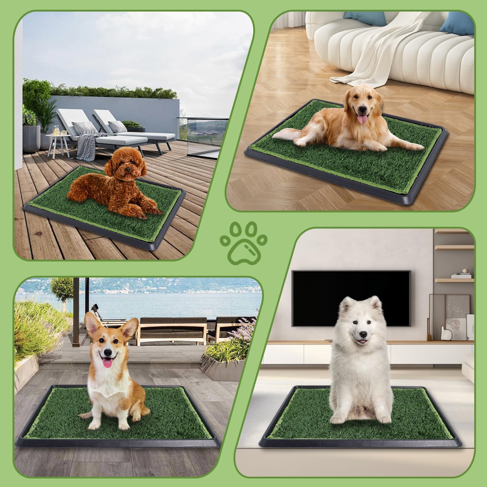Gekufa Inodoro para Perros con Bandeja, 40 x 50 cm Almohadilla de Entrenamiento de Cachorros para Interior y Exterior, Inodoro Cachorro con 2 Almohadillas de Hierba del Perro es Reutilizable