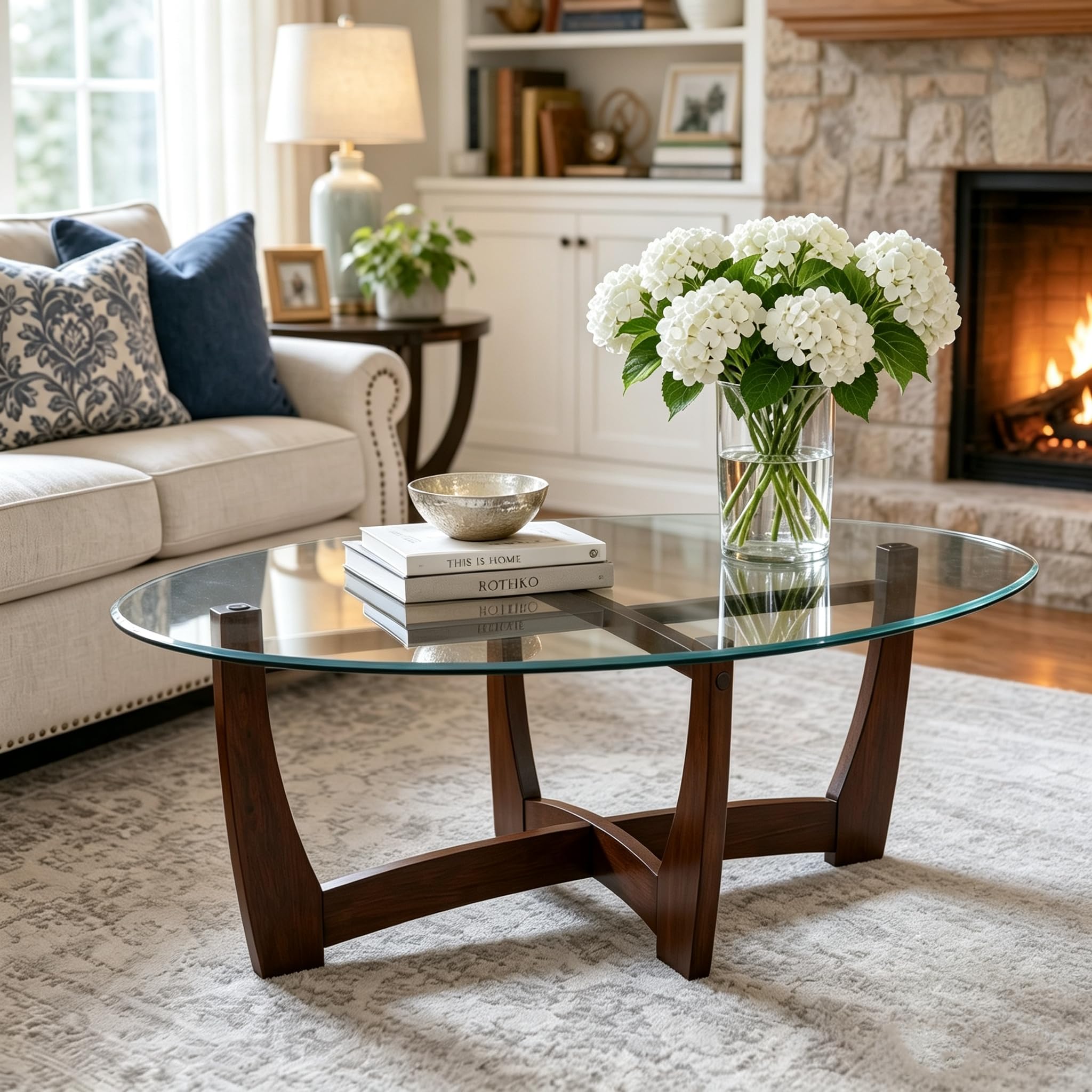 LKTART Oval Glass Coffee Table