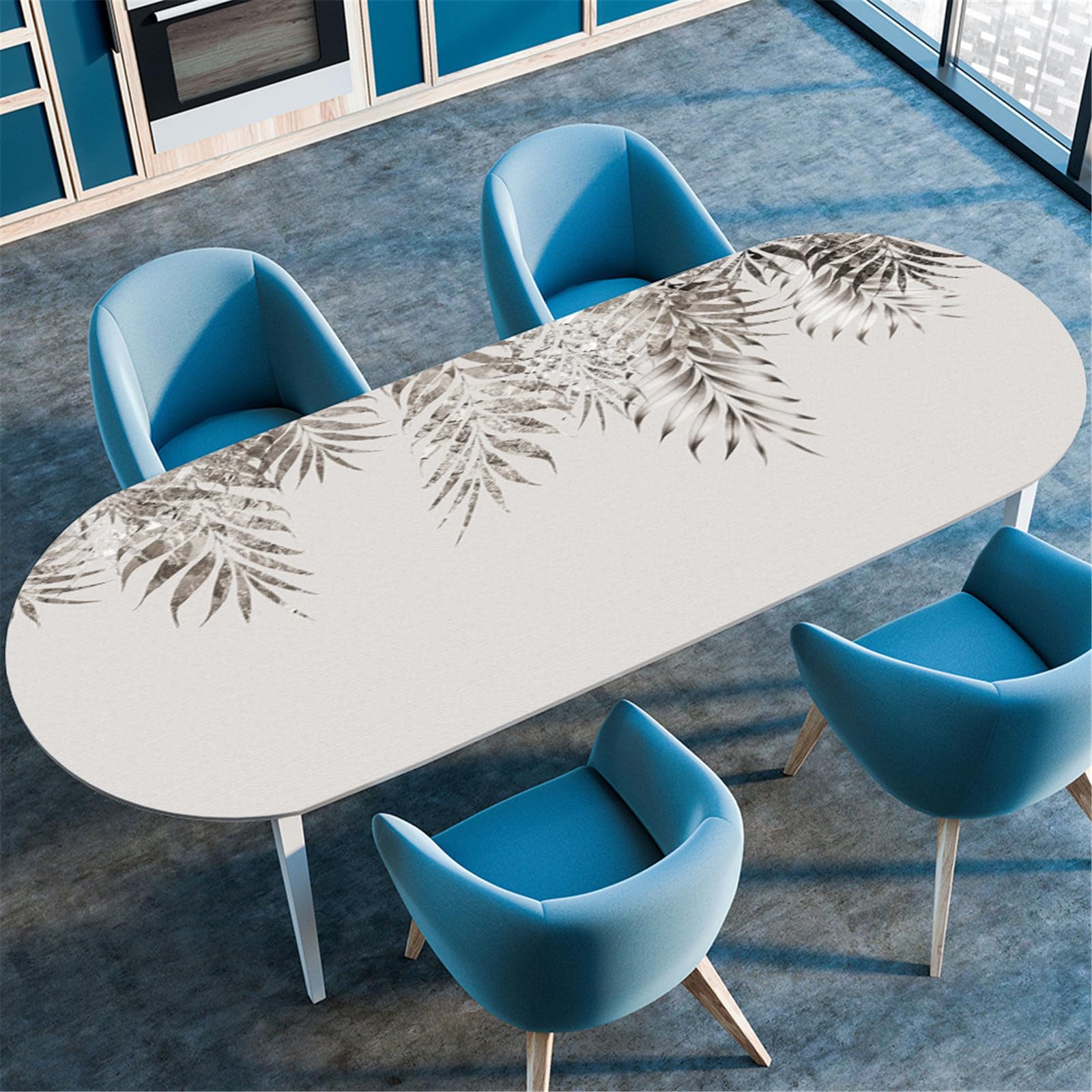 Odot Oval Table Cover Tablecloth Protector Elastic Edged Fitted Oval Tablecloths Wipeable Decoration for Garden Outdoor Kitchen Dining Room, Simple Leaves (Light gray,122x173cm)