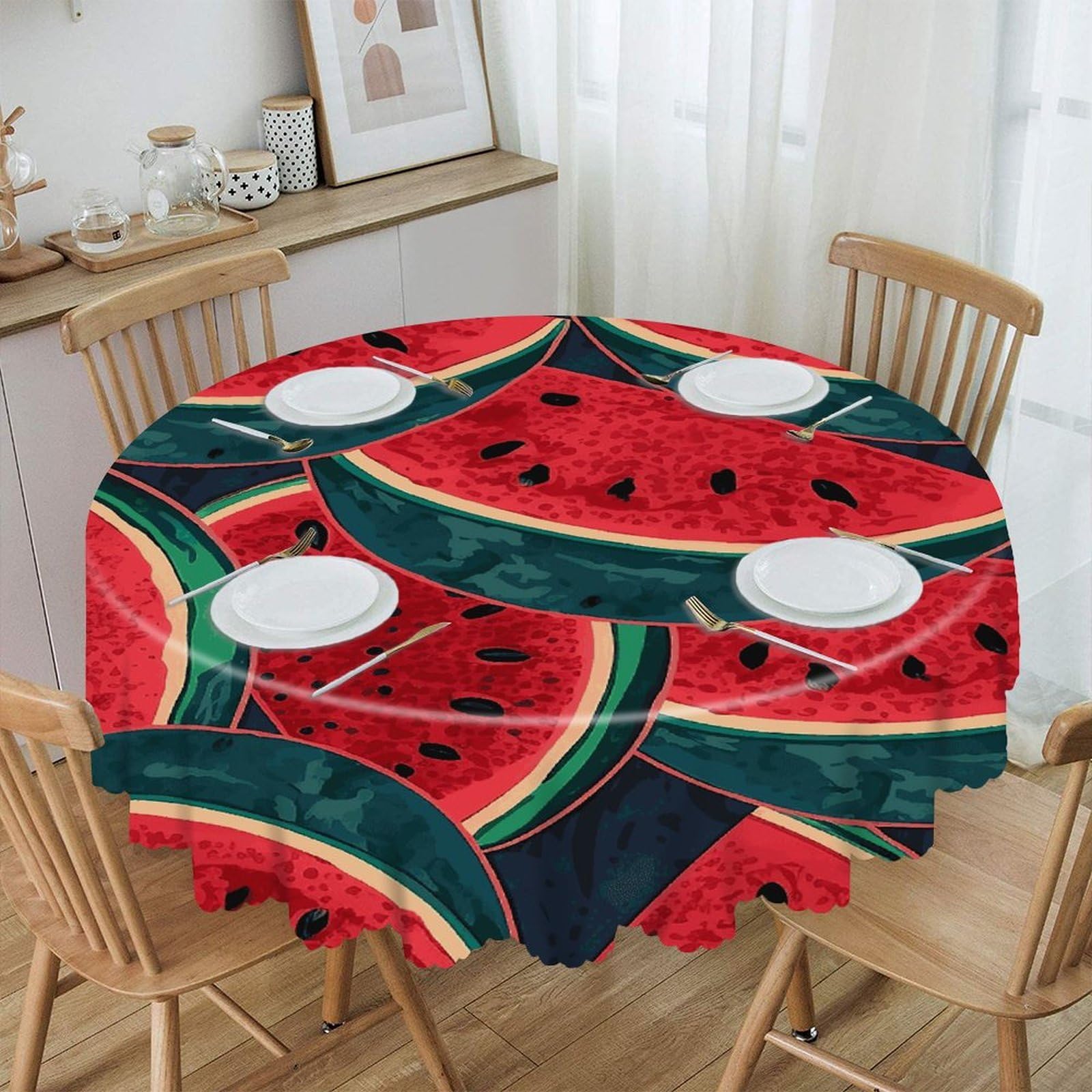 FekiLoot Red Watermelon Round Tablecloths 60 Inch Resistant Washable Polyester Table Cloth Style Decorative Circle Fabric Table Cover for Dining Kitchen Party Farmhouse Outdoor