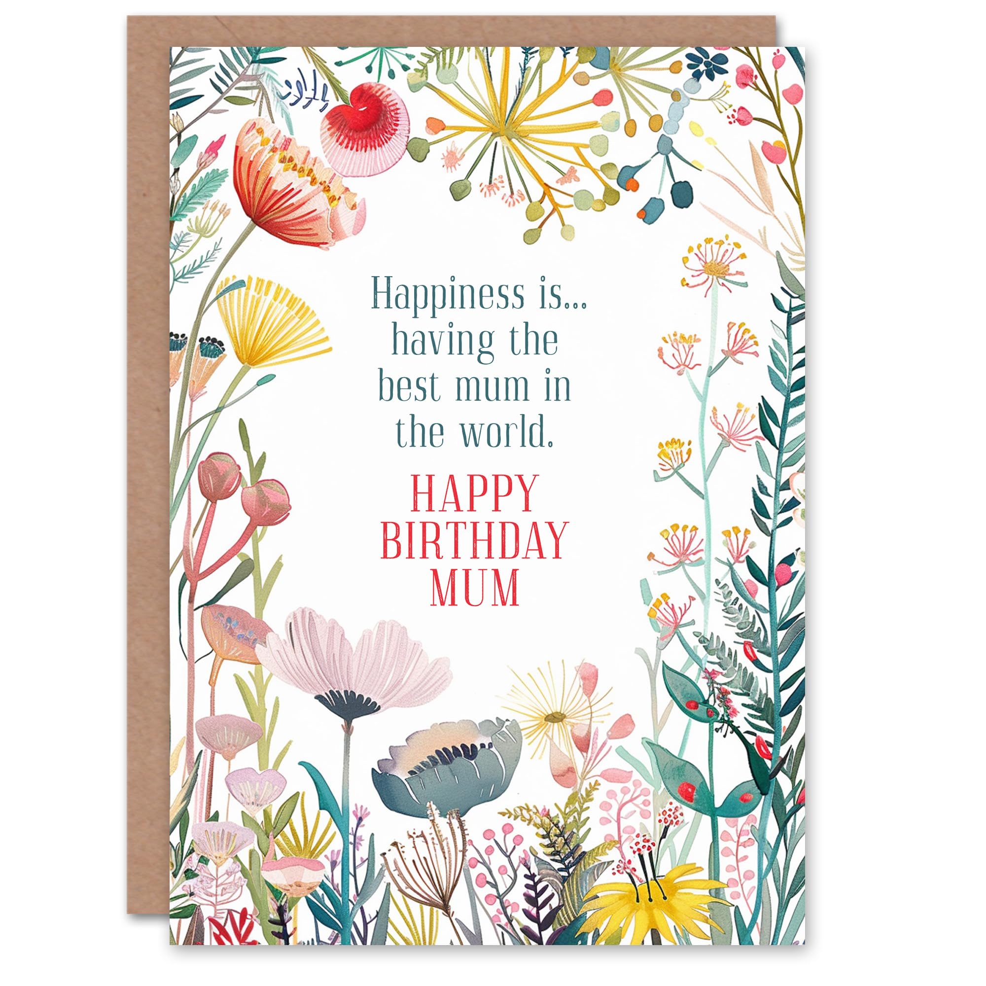 Artery8 Greeting Card Happiness Is Best Mum In The World Floral Flowers For Her Mum Mom Mother Woman Birthday Card