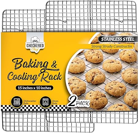 Cooling Rack for Cooking and Baking - 10 x 15 -inch Set of 2 Stainless Steel, Oven Safe Grid Wire Cookie Cooling Racks