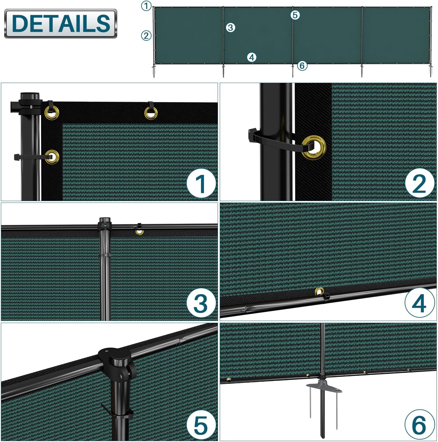 Coarbor 6'Hx12'W Metal Fence Iron Poles Privacy Fence Covering Privacy Fence Screen with Zipties and Base Anchor for Outside Garden Backyard Dog Kennel Chicken Pool, Green