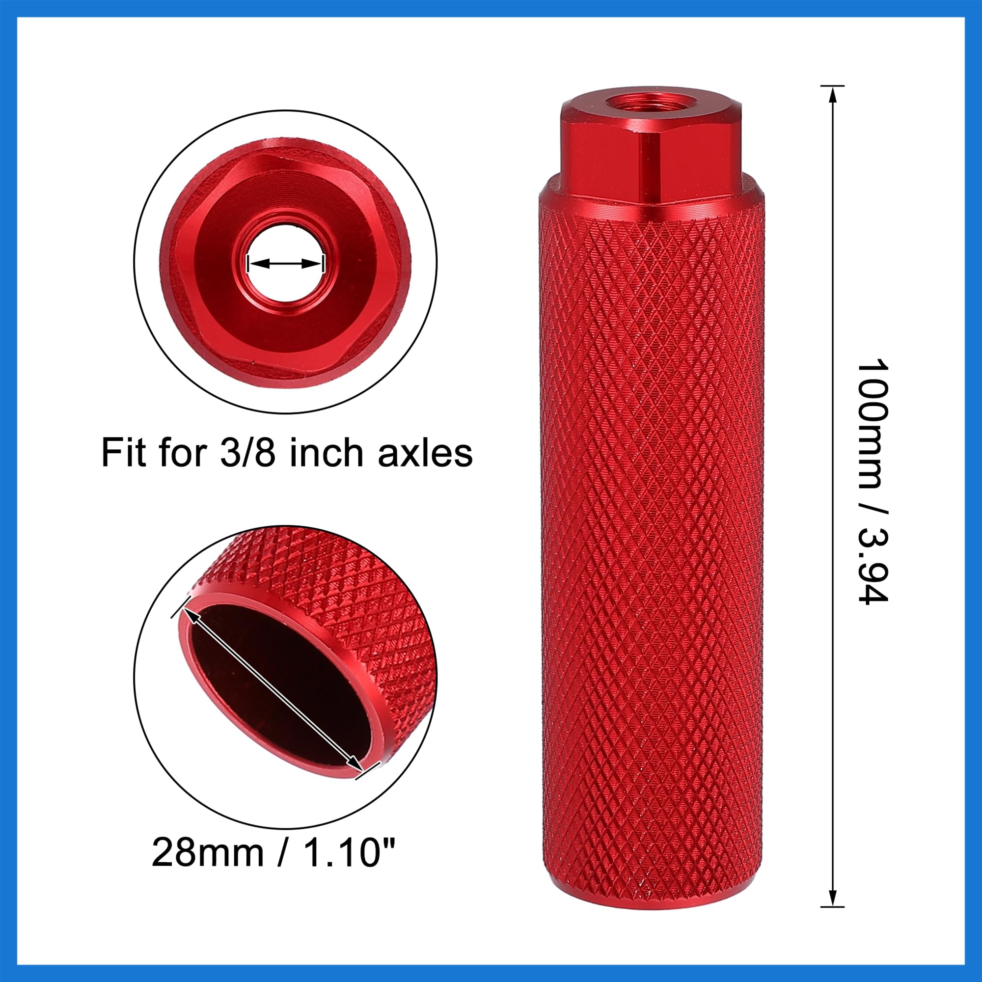 VekAuto 2 Pair 100x28mm Universal Aluminum Alloy Axle Rear Foot Pegs Footrests for BMX MTB Bike Bicycle Fit 3/8 Inch Black Red Auto Accessories