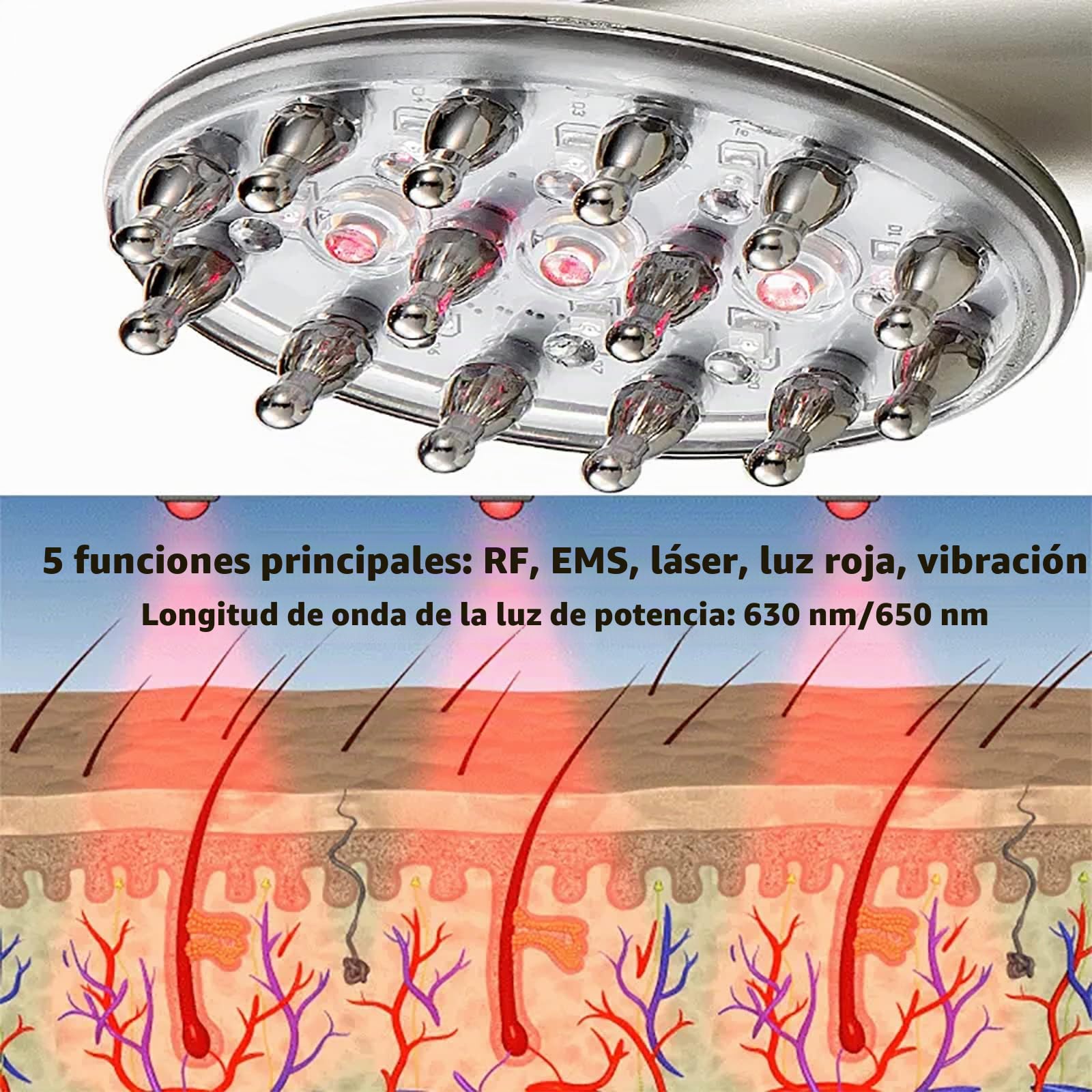 NOLEGA Peine para El Crecimiento del Cabello 2 En 1,Dispositivo Sistema Tratamiento para El Crecimiento del Cabello con MicrocorrienteEMS Y FunciónRF,Longitud Ondalaluzpotencia:630NM/650NM,parahogar