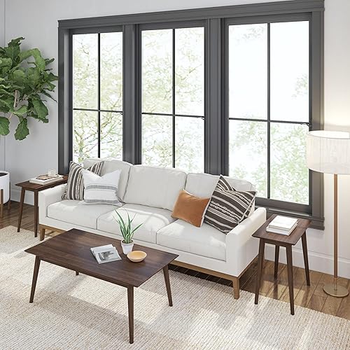 Miniatura 19 de Plank+Beam Mesa auxiliar de madera con almacenamiento, mesas auxiliares modernas de mediados de siglo para sala de estar, mesita de noche pequeña de