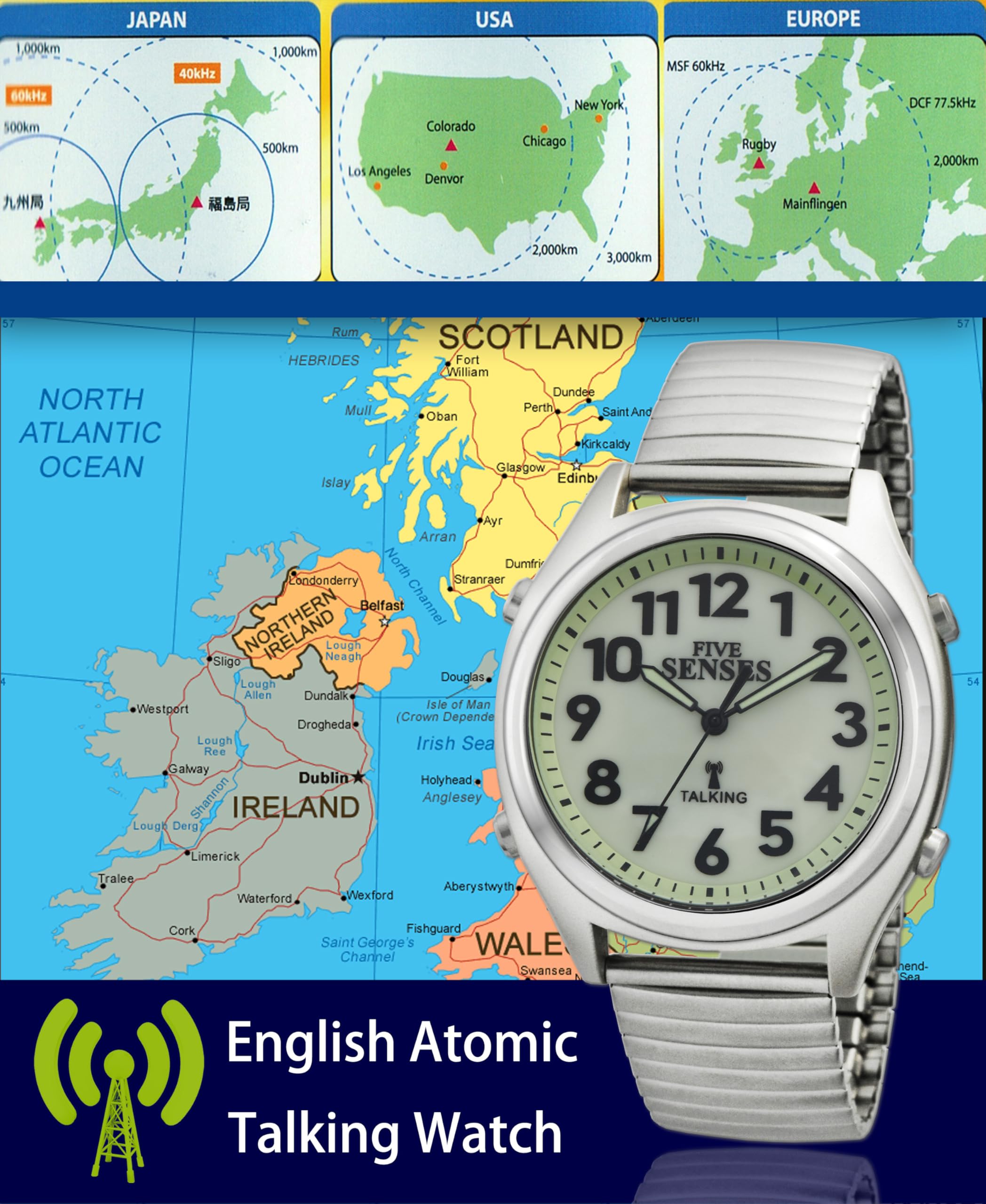 Five Senses Atomic - Orologio parlante per anziani, con allarme sonoro, ideale per uomini e donne con problemi di vista, quadrante grande con funzione di conversazione
