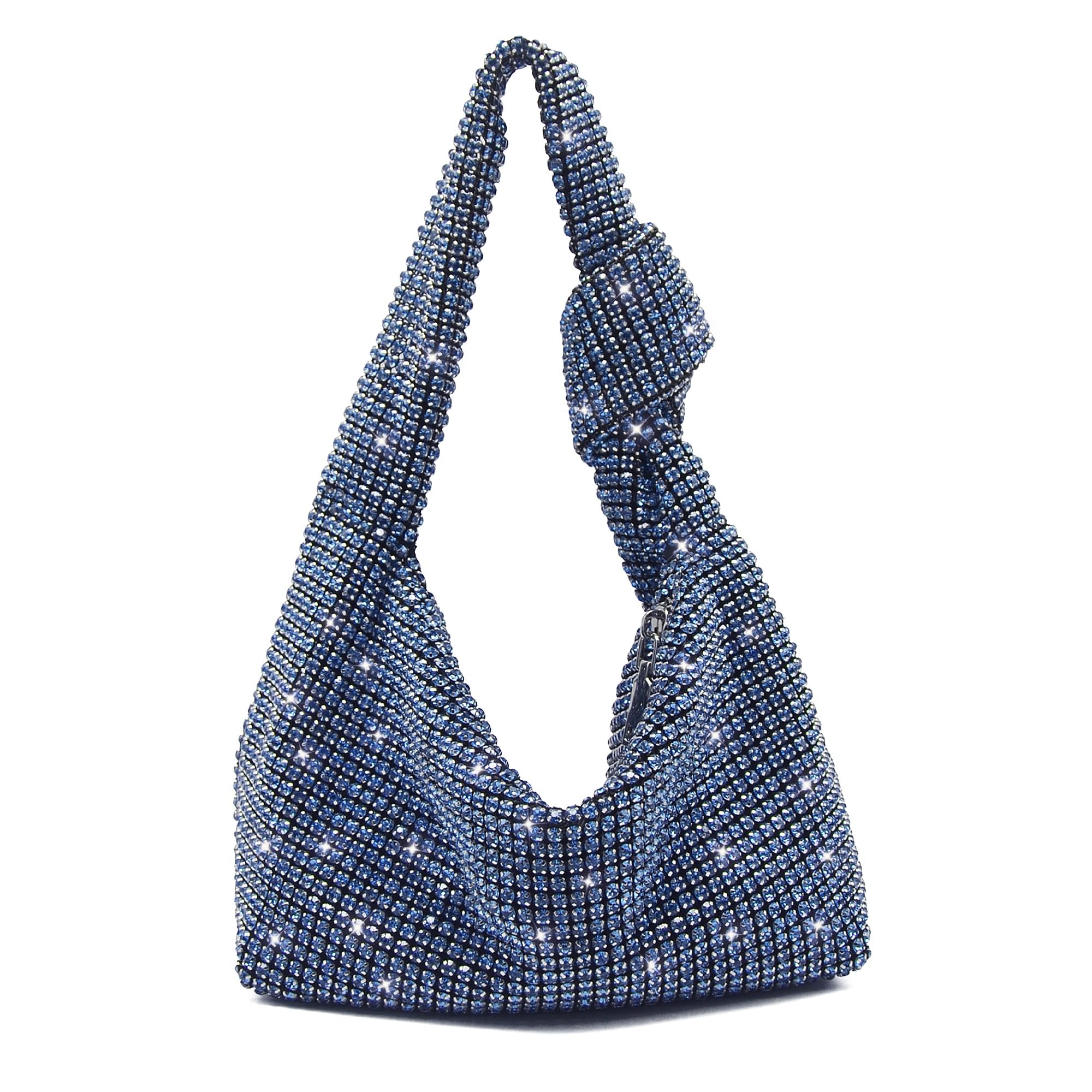 Miuco Women Knotted Handbag Sparkly Rhinestone Hobo Dumpling Bag Diamond Glitter Evening Clutch Purse