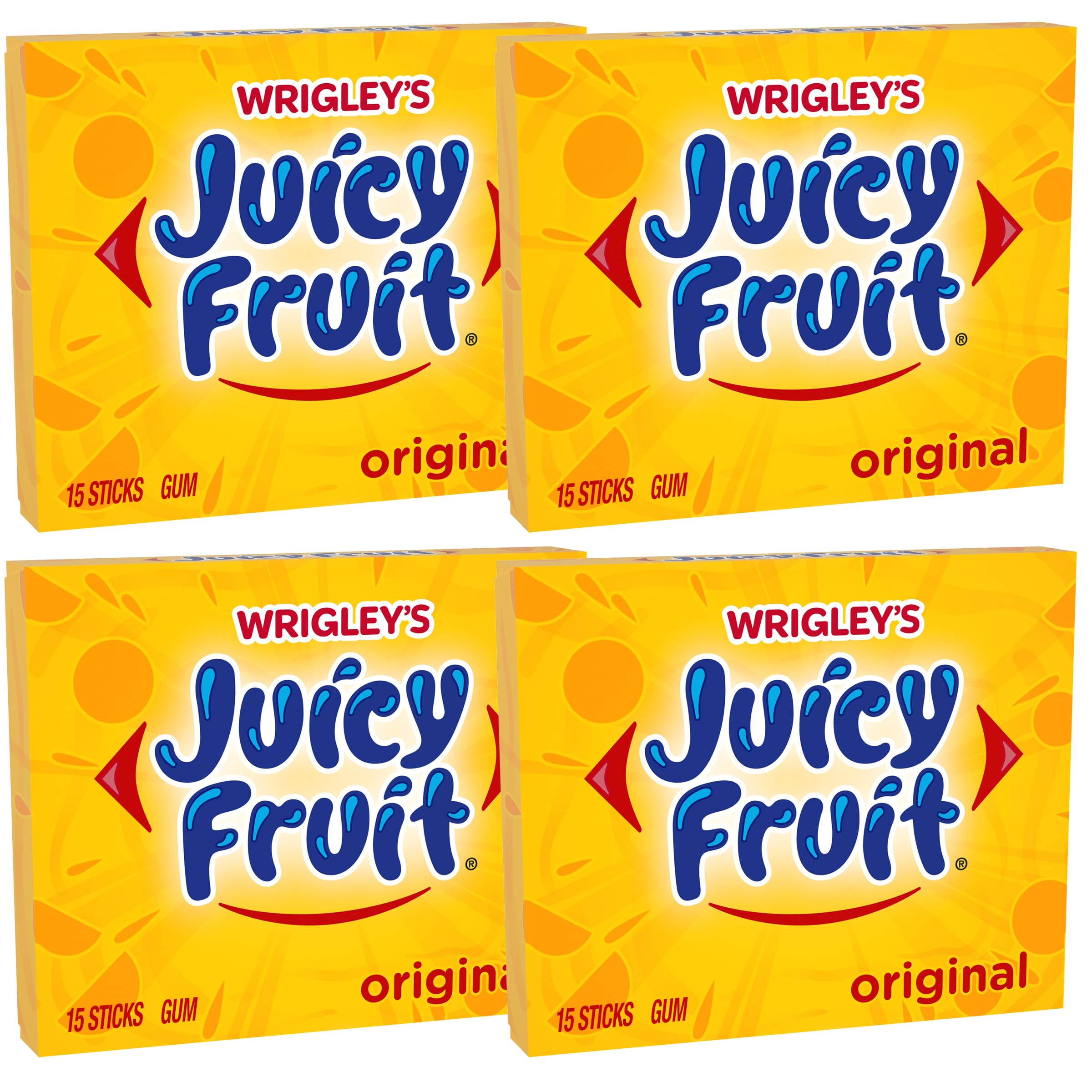Wrigley Juicy Fruit Chewing Gum, 15 Stick (Pack of 4), 60 Gum Pieces