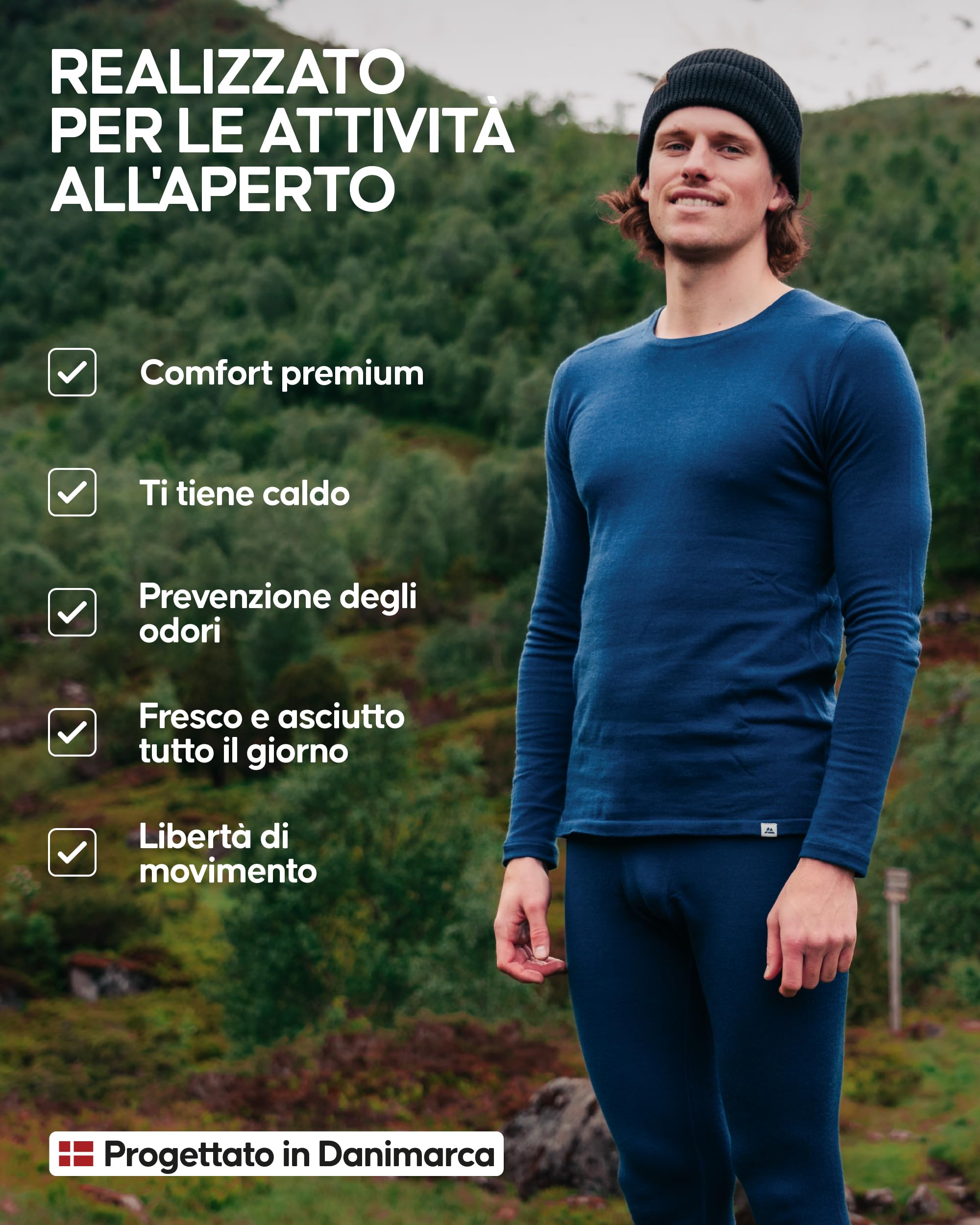 DANISH ENDURANCE Maglia Termica Uomo in Lana Merino, Manica Lunga, Intimo Termico per Sci, Trekking, Escursionismo con o Senza Chiusura Zip