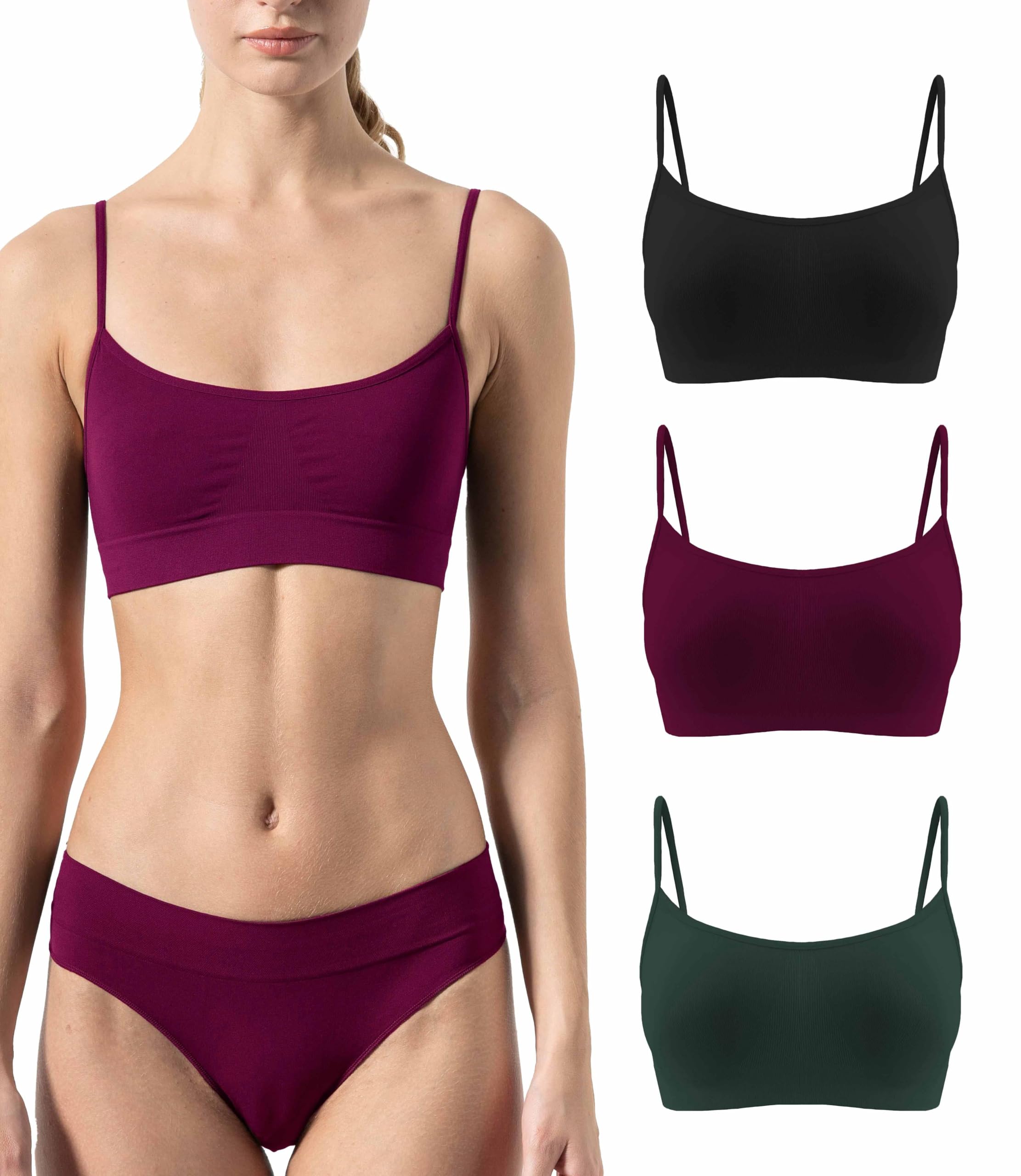 Risalti Reggiseno Senza Ferretto Spalla Stretta 3 pz - Bralette Donna in Microfibra, Brassiere Top Donna, Reggiseno Donna Elasticizzato, Intimo Donna, Senza Cuciture - Made in Italy