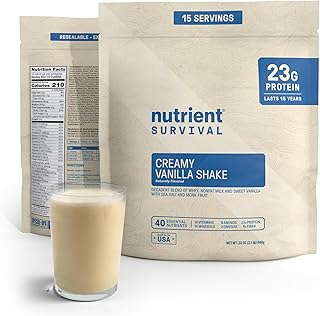 Whey Protein Powder Vanilla, Gluten Free Freeze Dried Prepper Supplies & Emergency Food, 40 Nutrients, Shelf Stable Up to 15 Years, Pantry Pack,15 Servings
