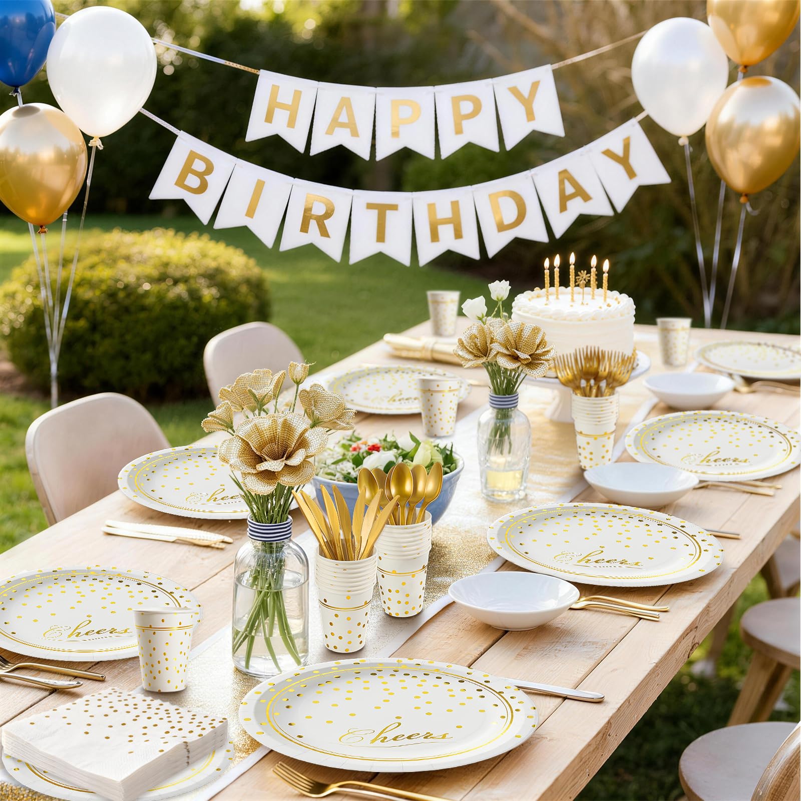 168 Pcs White & Gold Party Plates & Napkins -7