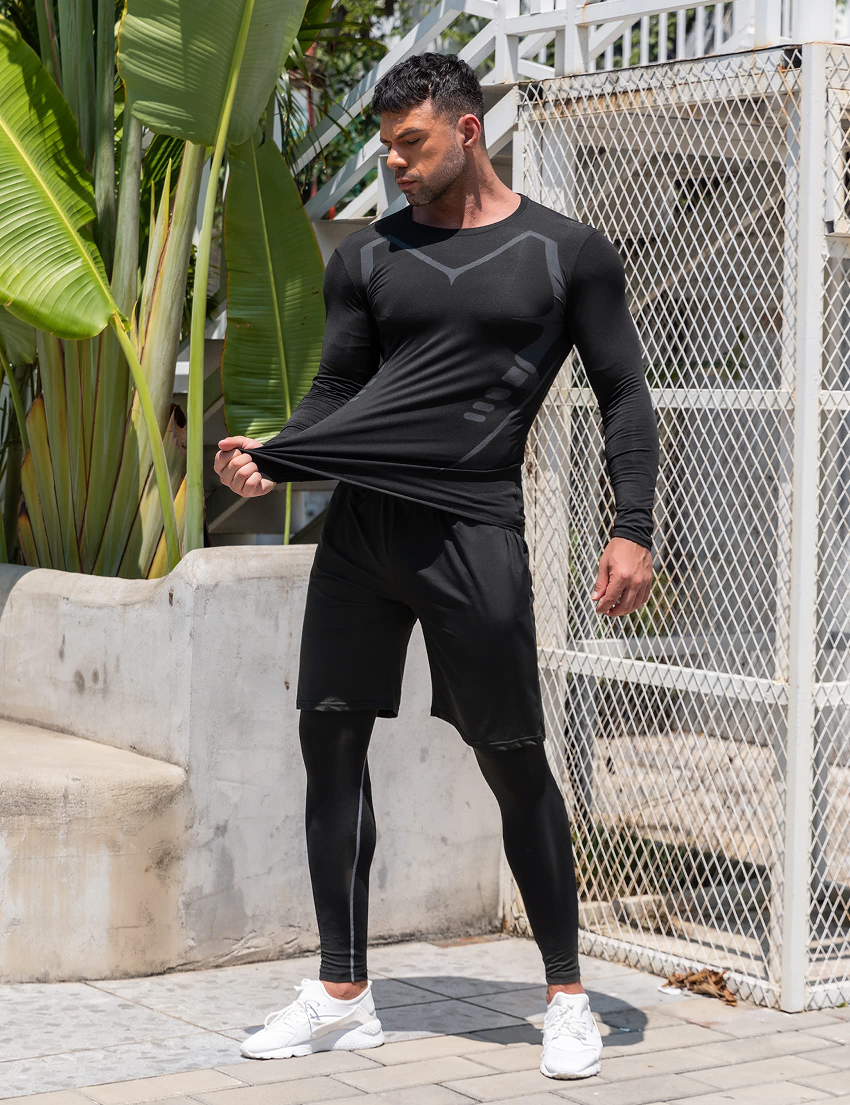 Terecey 3 Pezzi Completo Palestra Uomo, Completo Corsa Uomo Running Tuta Compressione Uomo Asciugatura Rapida Maglietta Compressione Pantaloncini Sportivo Leggings Uomo M-3XL