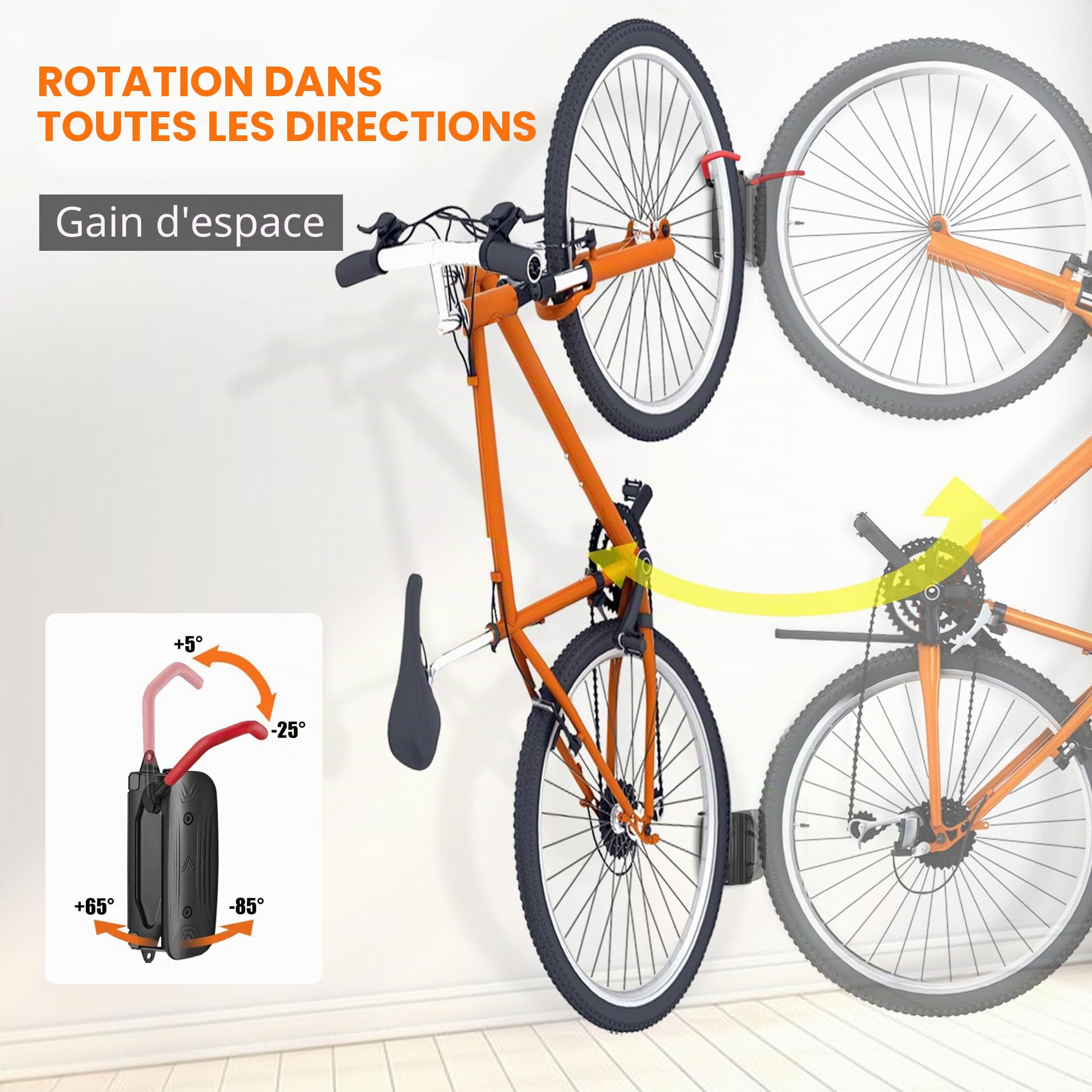 Mimoke Support mural pivotant pour vélo, vertical, pour garage, VTT et vélo de course (crochet rouge, 6 pièce)