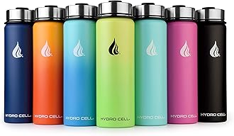 HYDRO CELLStainless Steel Water Bottle w/Straw & Wide Mouth Lids (40oz 32oz 24oz 18oz) - Keeps Liquids Hot or Cold with Double Wall Vacuum Insulated Sweat Proof Sport Design (Navy/White 24 oz)