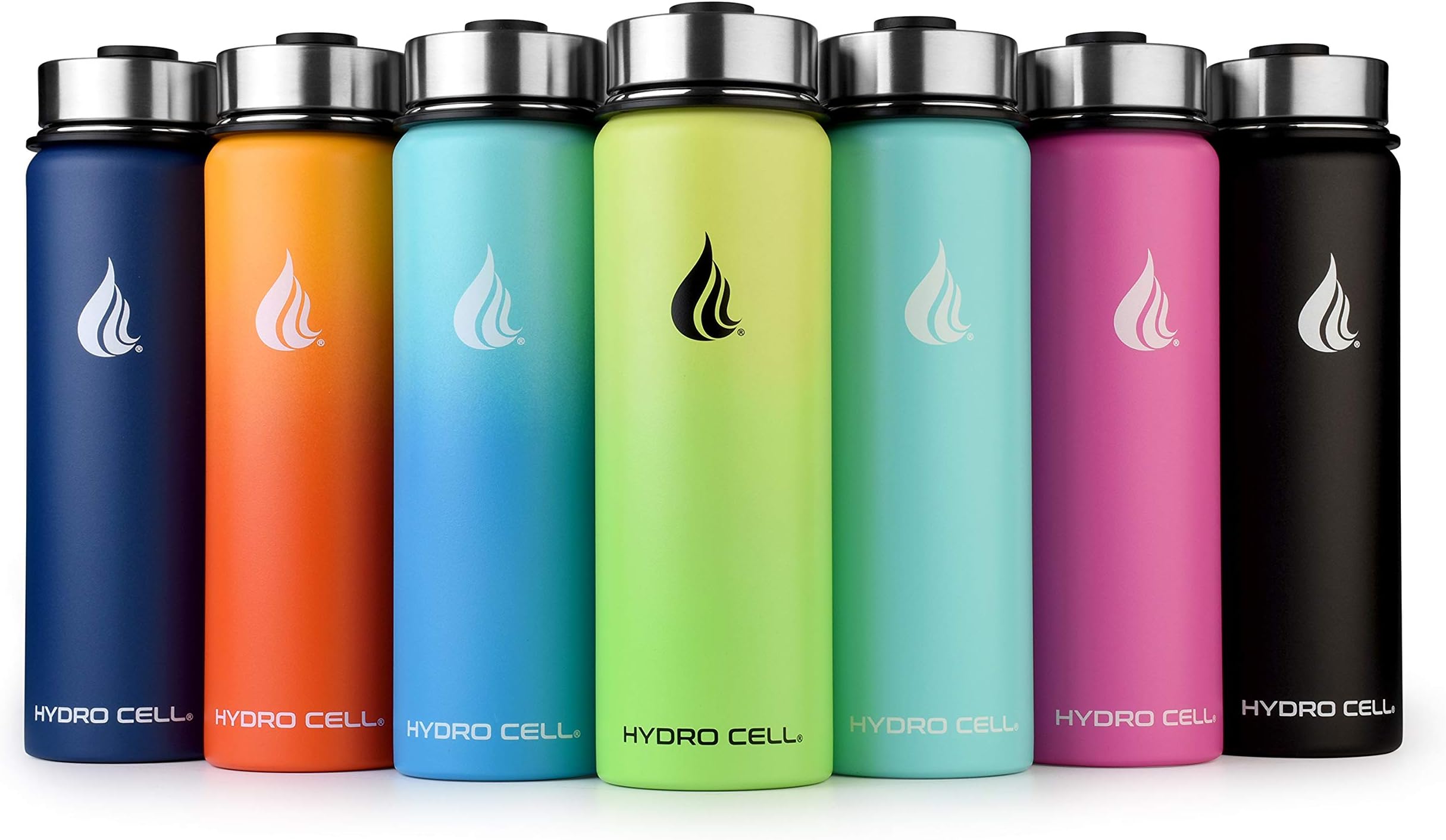 HYDRO CELLStainless Steel Water Bottle w/Straw & Wide Mouth Lids (40oz 32oz 24oz 18oz) - Keeps Liquids Hot or Cold with Double Wall Vacuum Insulated Sweat Proof Sport Design (Navy/White 24 oz)