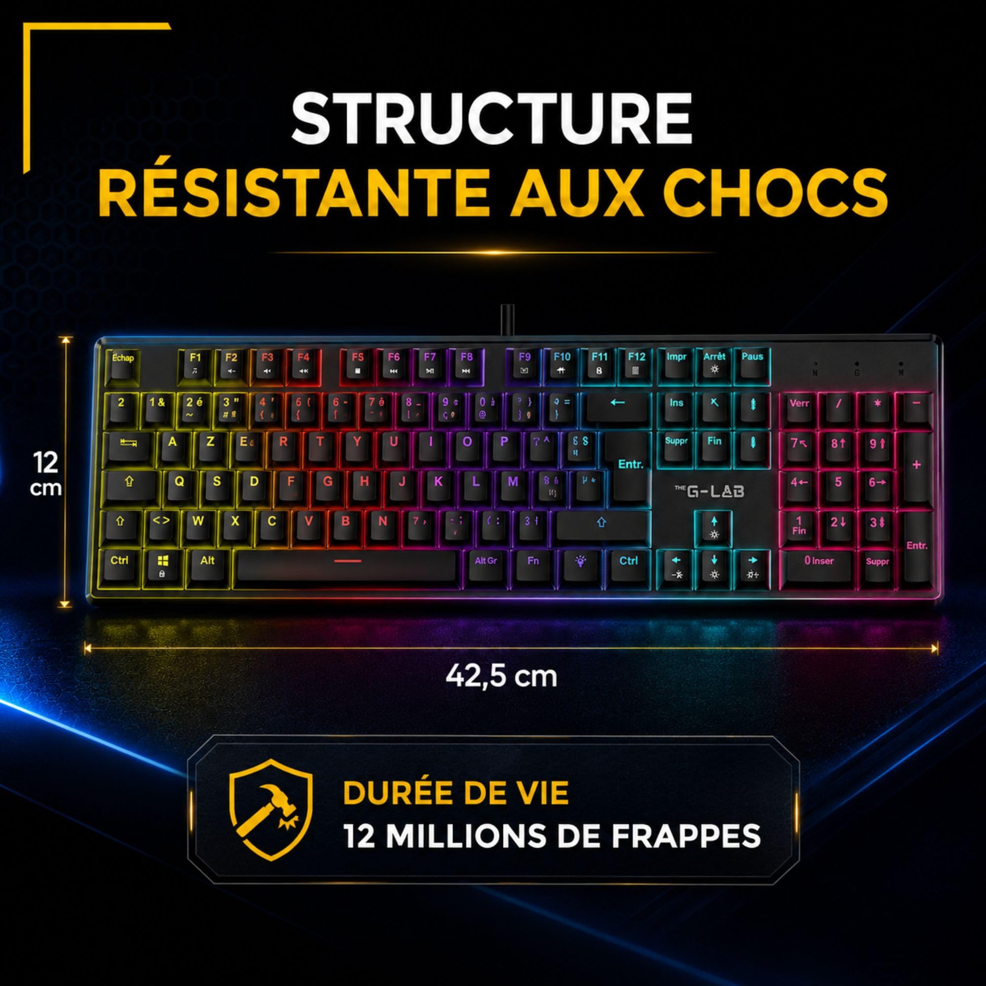 The G-Lab Keyz Radium - Clavier Gamer Mécanique Red Switch AZERTY FR | AZERTY FR, Filaire, Switch Rouge Linéaire, Anti-Ghosting 26 Touches, Rétroéclairage Rainbow 20 Modes, PC/PS4/PS5/Xbox