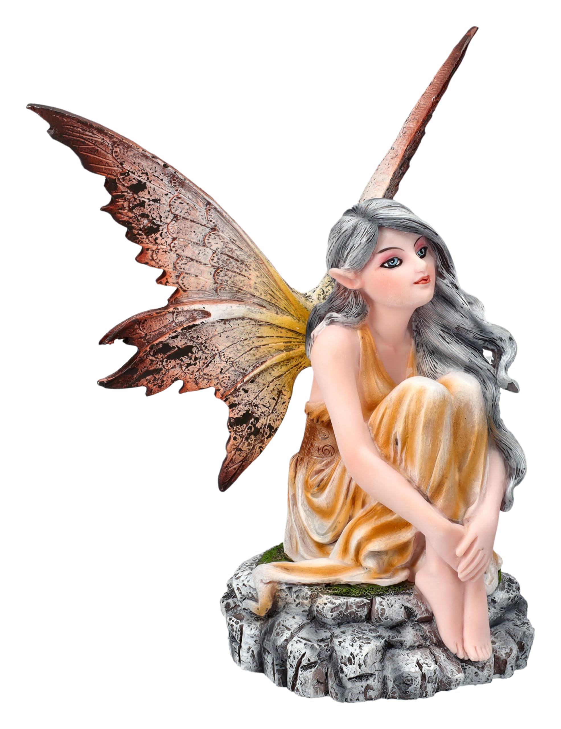 Elfenfigur Liora sitzend 15,5 cm - Fee Oranges Kleid Fantasy Deko Figur Elfe Engel