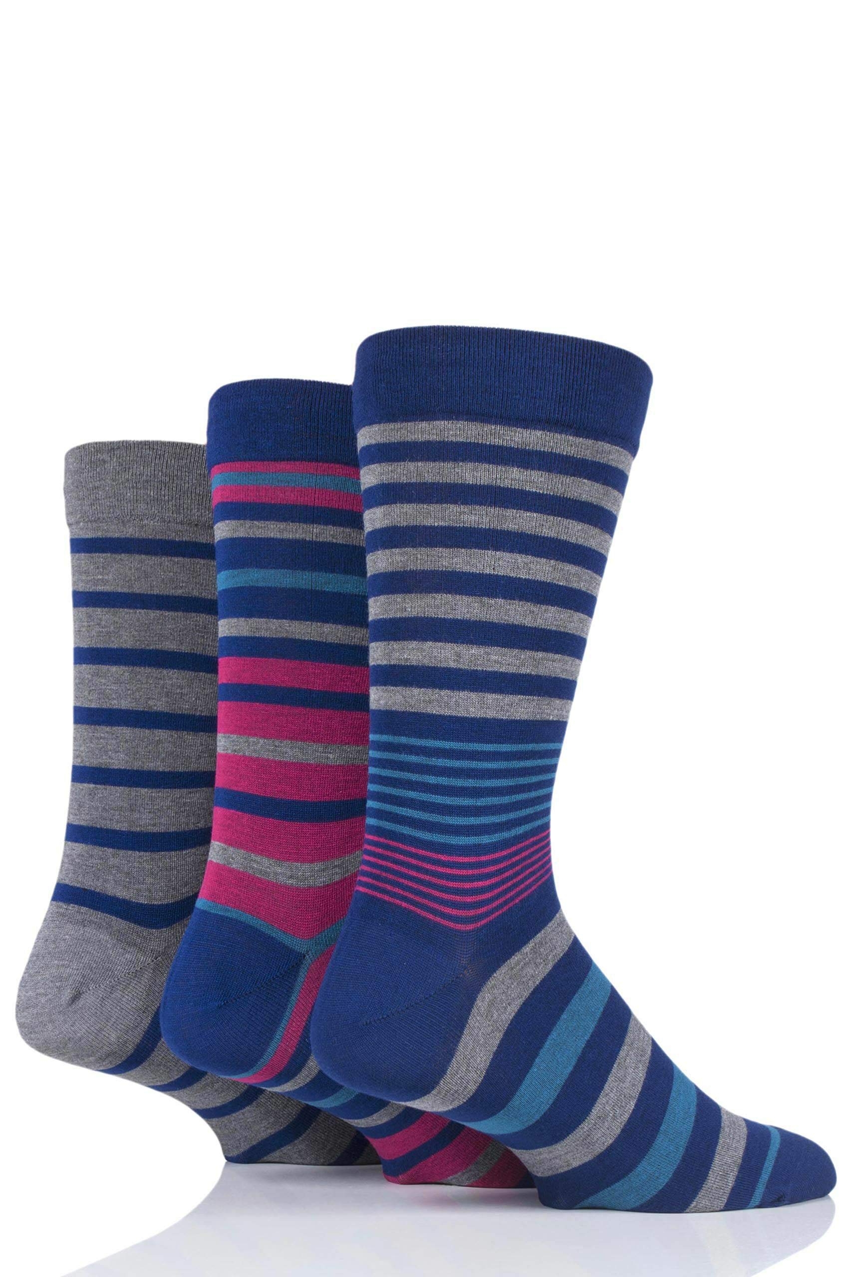 Sockshop Men's Members Only Comfort Cuff Socks - Striped And Plain Soft Breathable & Cooling Bamboo Material Multipack Of 3 Pairs 7-11