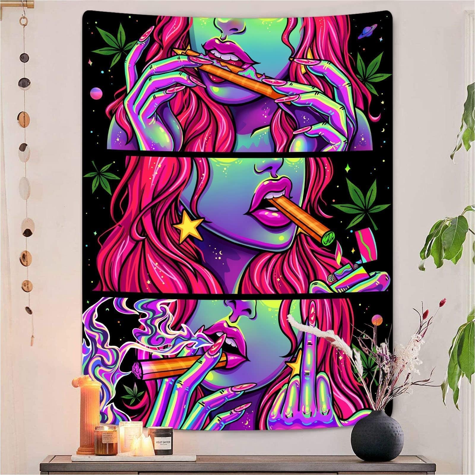 Wegklazax Trippy Tapestry Blacklight Tapestry for Bedroom Cool Tapestries Wall Hanging for Bedroom and Living Room Pink 44×60 Inches