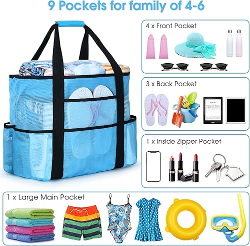 Miniatura 2 de Becokan Bolsas de playa para mujer, bolsa de playa de malla para mujer, bolsa de natación para piscina, bolsa de playa para vacaciones, cierre de