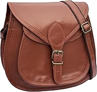 Rustic Town Full Grain Leather Crossbody Satchel Bag for Women - Vintage Sling Purse with Adjustable Strap & Pockets