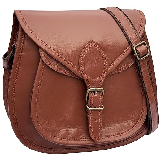 RUSTIC TOWN 11 inch Small Brown Leather Crossbody Satchel Bag Vintage Purses Handbags for Women
