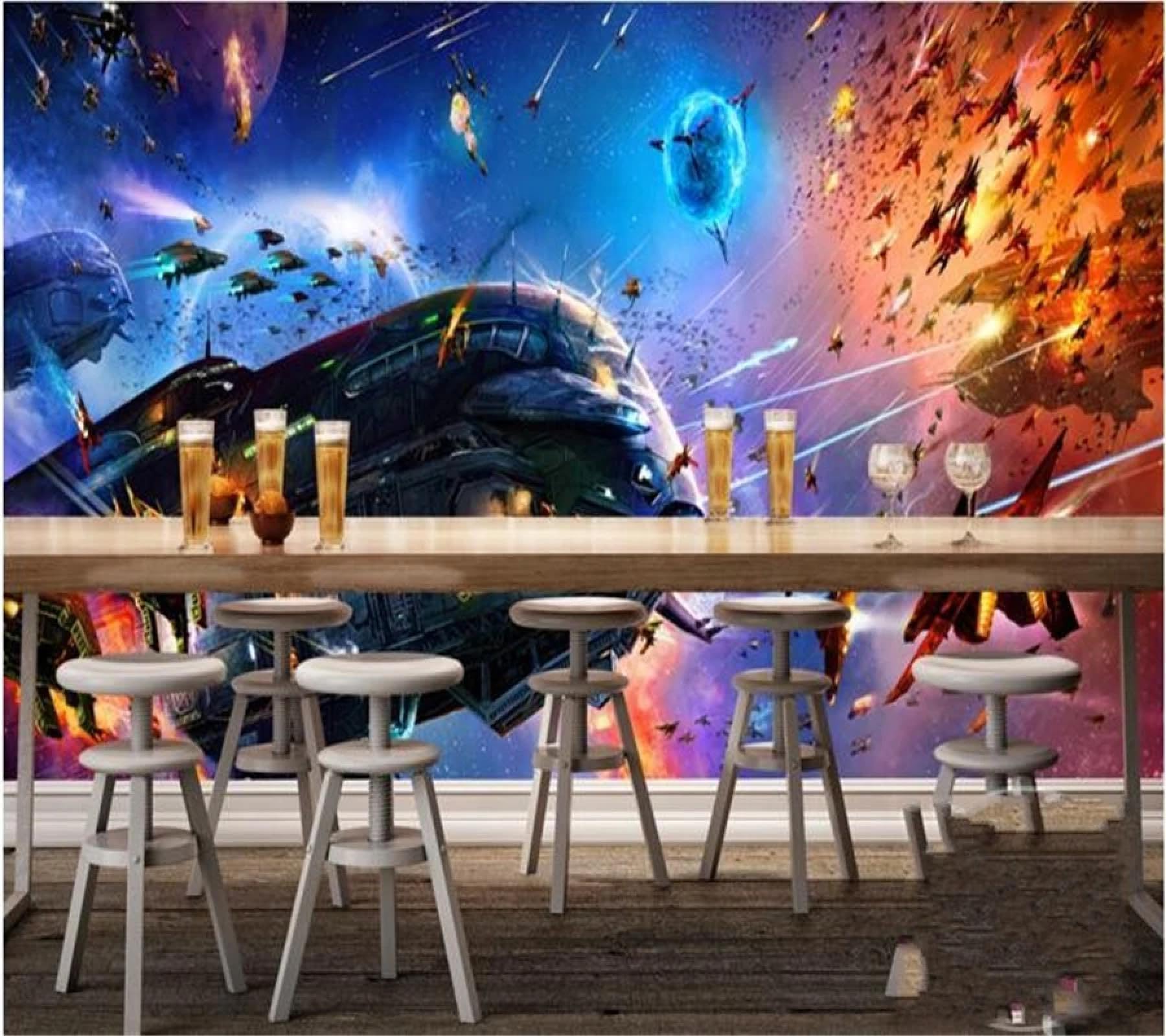 Samoprzylepna tapeta 3D do salonu i sypialni – obraz ścienny z motywem kosmicznym science fiction