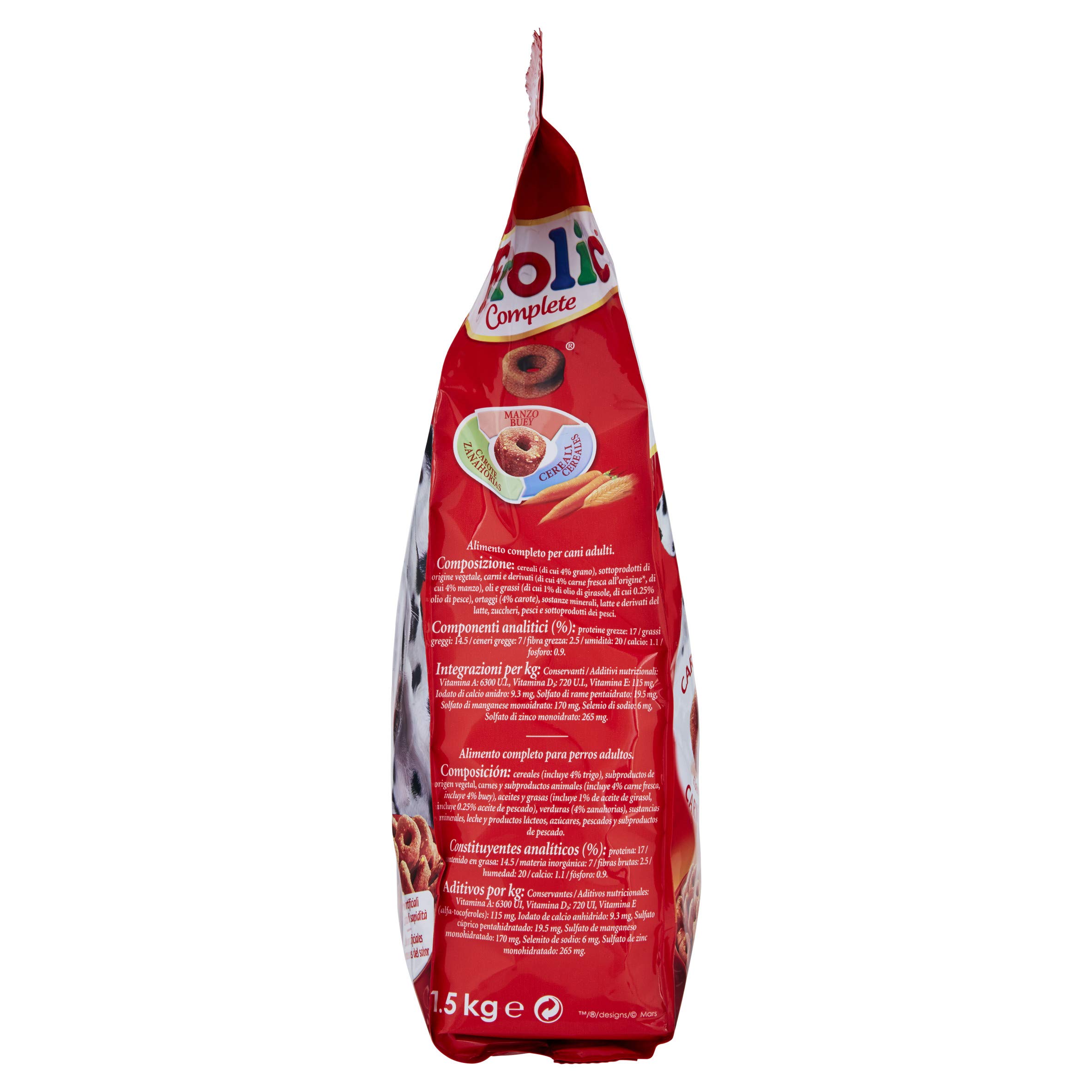 Frolic Complete Cibo per Cane con Manzo/Carote e Cereali 1,5 kg - 5 Sacchi