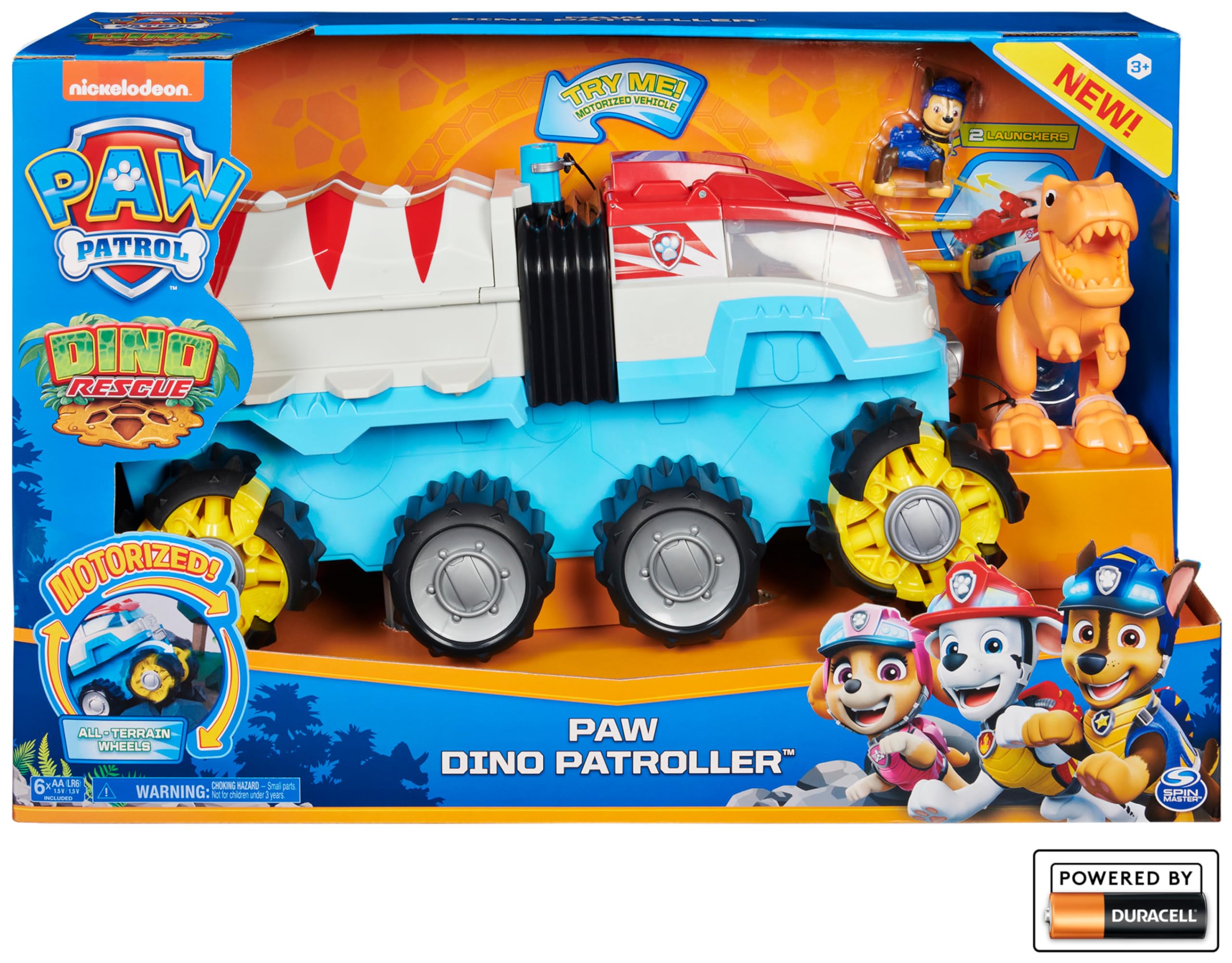 Paw Patrol, Dino Patroller Veicolo motorizzato con Chase e T. Rex, Dotato di Ruote Extra-Large, per i Bambini dai 3 Anni in su