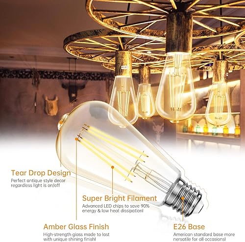 Miniatura 5 de Batklumi Bombillas LED Edison regulables 8 W, equivalente a 60 W, 2700 K, blanco cálido con 80+ CRI E26 Edison bombillas de filamento vintage