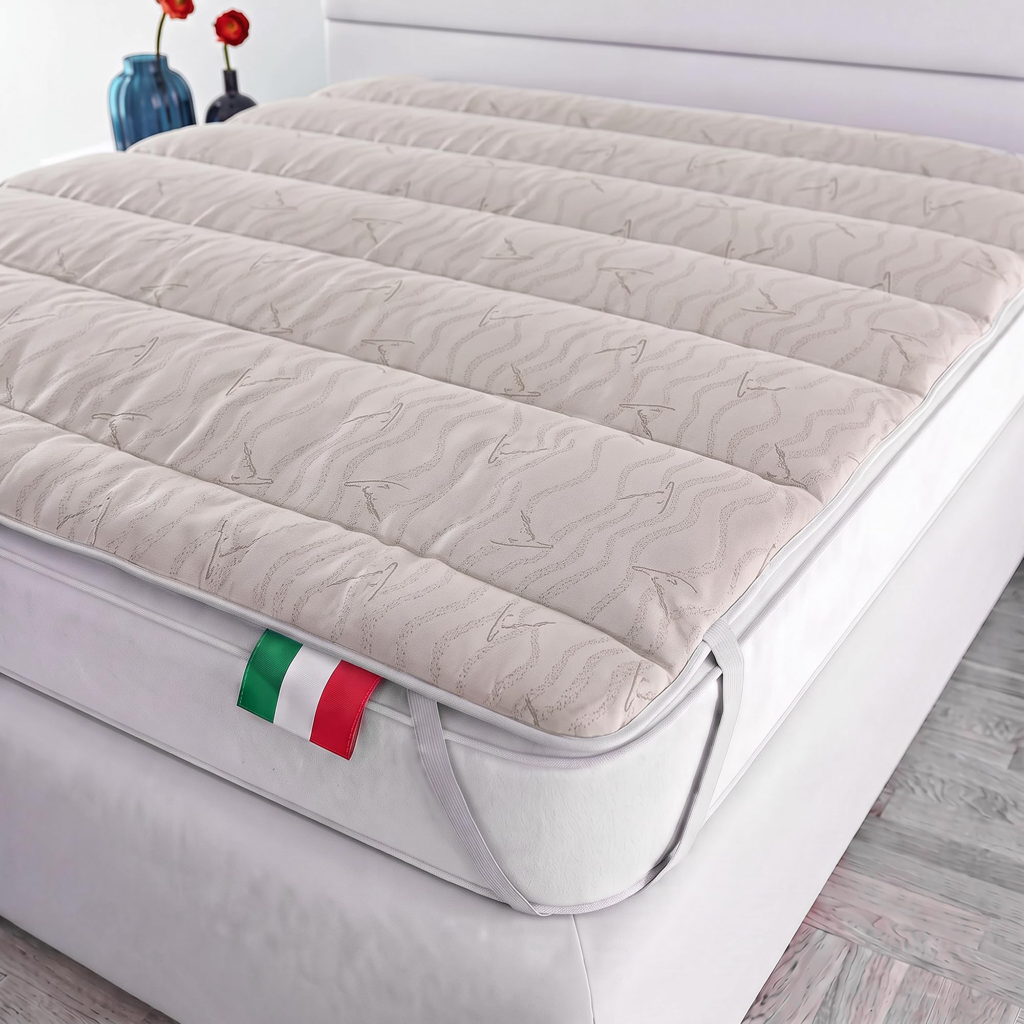 Italian Bed Linen Topper Lino, Imbottito e Trapuntato, Lavabile